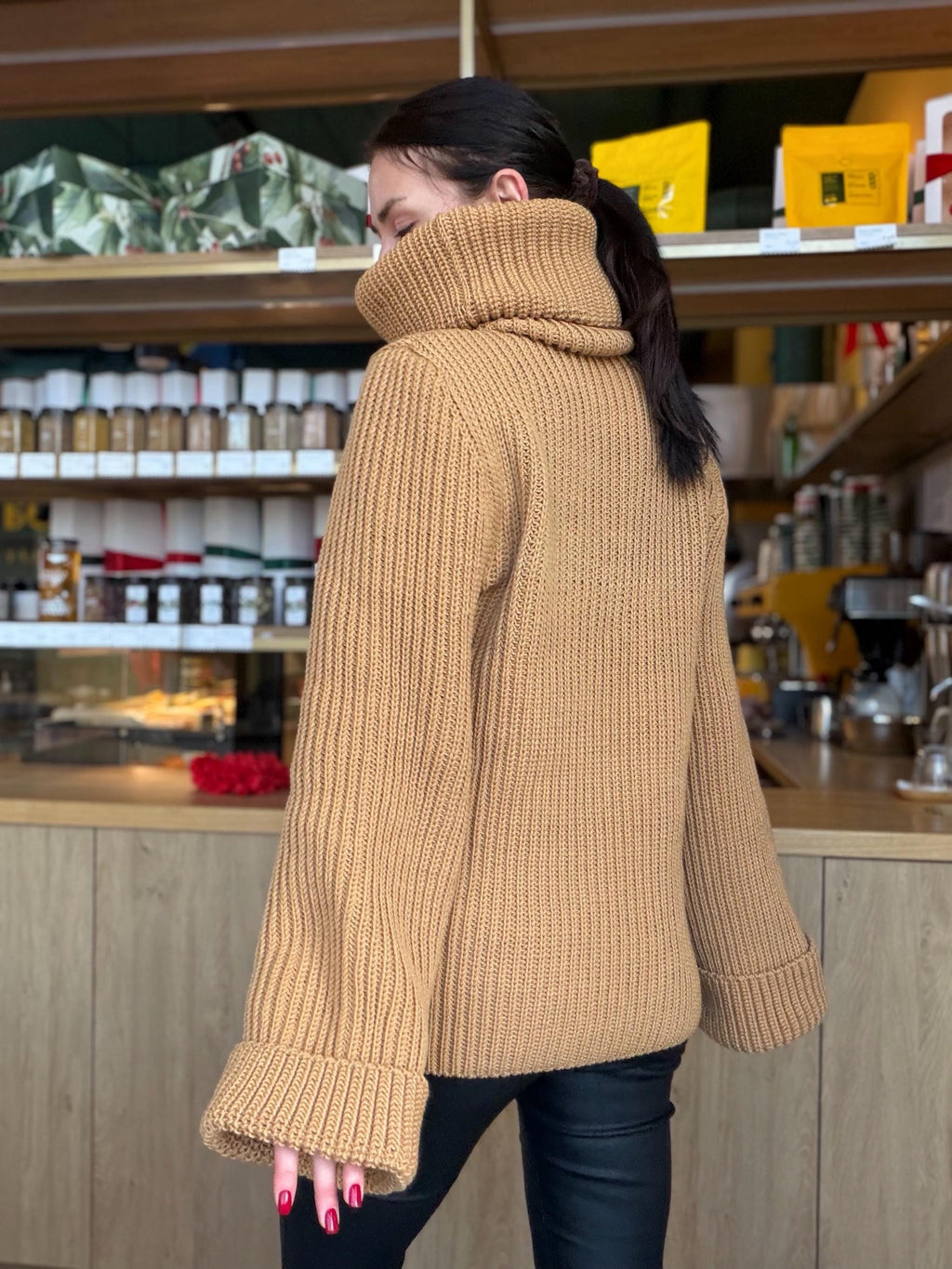 Large oversize merino wool turtleneck sweater dress Hand knit merino wool sweater dress Cable knit big pullover Chunky knit high big collar