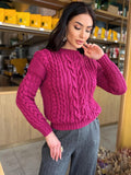 One Of A Kind Crop Hand knit Sweater Ready To Ship Fuchsia Cable Knit Sweater Chunky Pink Sweater Handmade Wool Pullover Ships In 1-2 Days