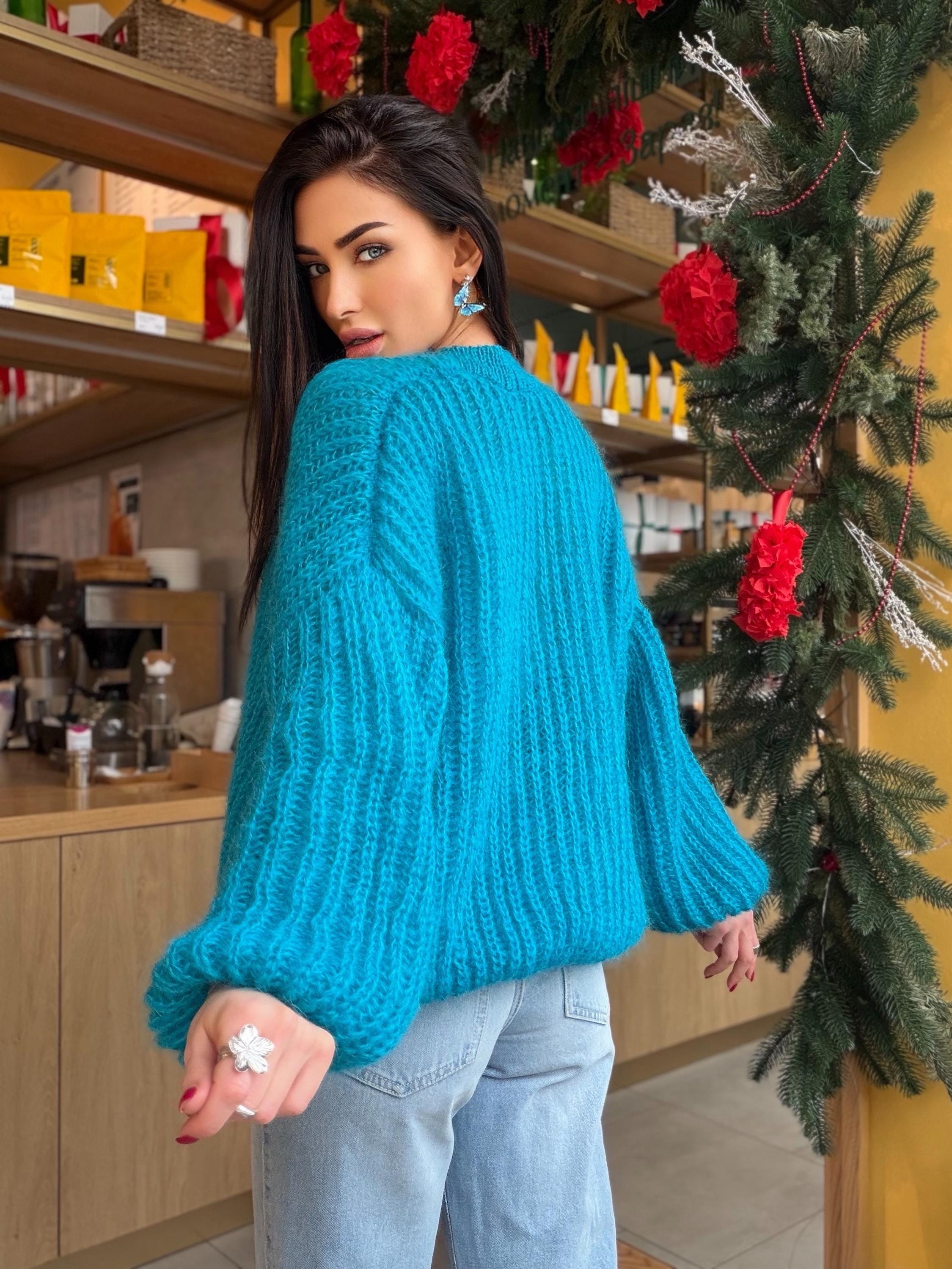 Knit cropped mohair Azure blue cardigan Hand knit bolero Wedding Cardigan Wool fluffy cape Bridal jackets hawl Knitted jacket