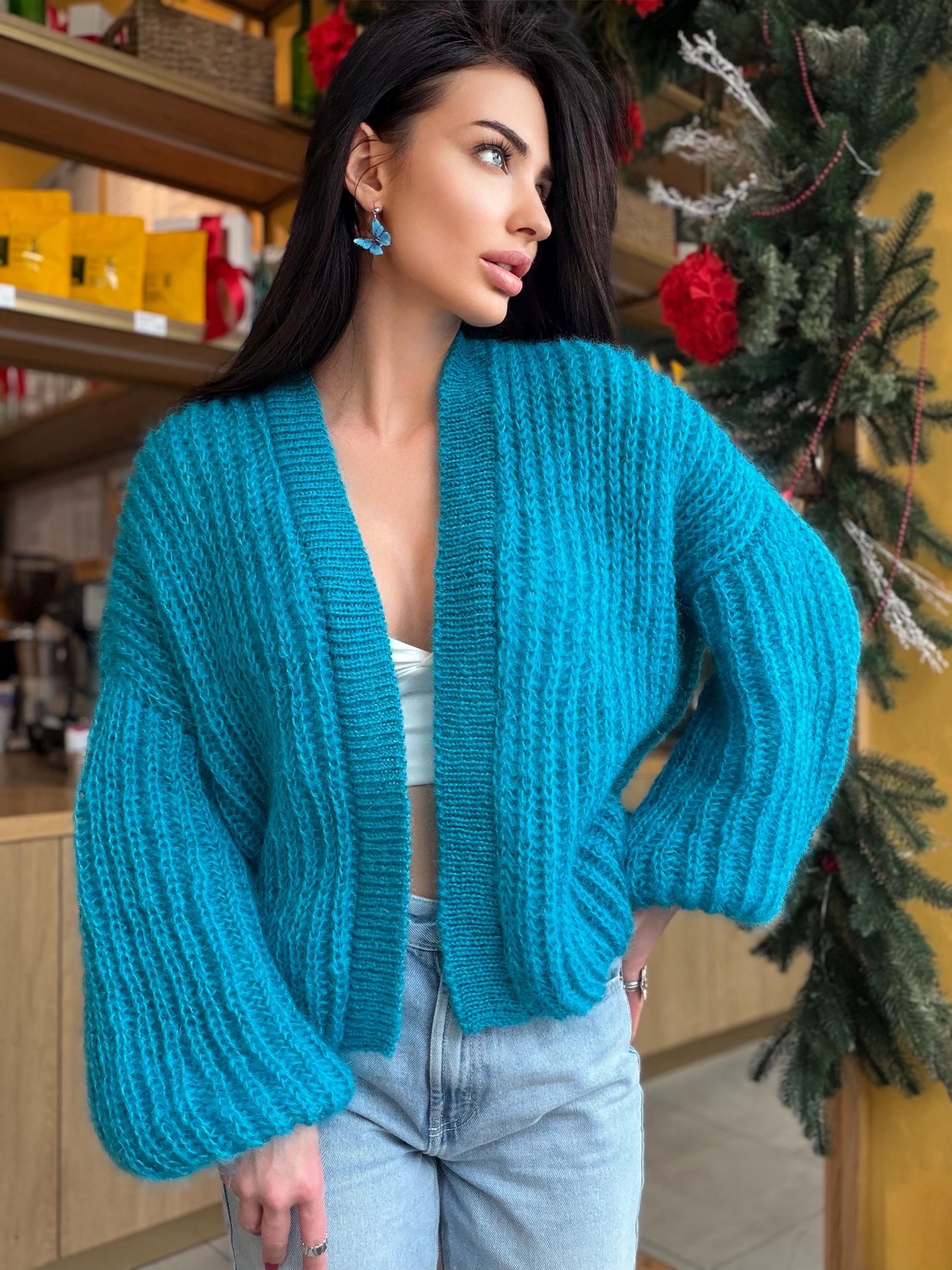 Knit cropped mohair Azure blue cardigan Hand knit bolero Wedding Cardigan Wool fluffy cape Bridal jackets hawl Knitted jacket