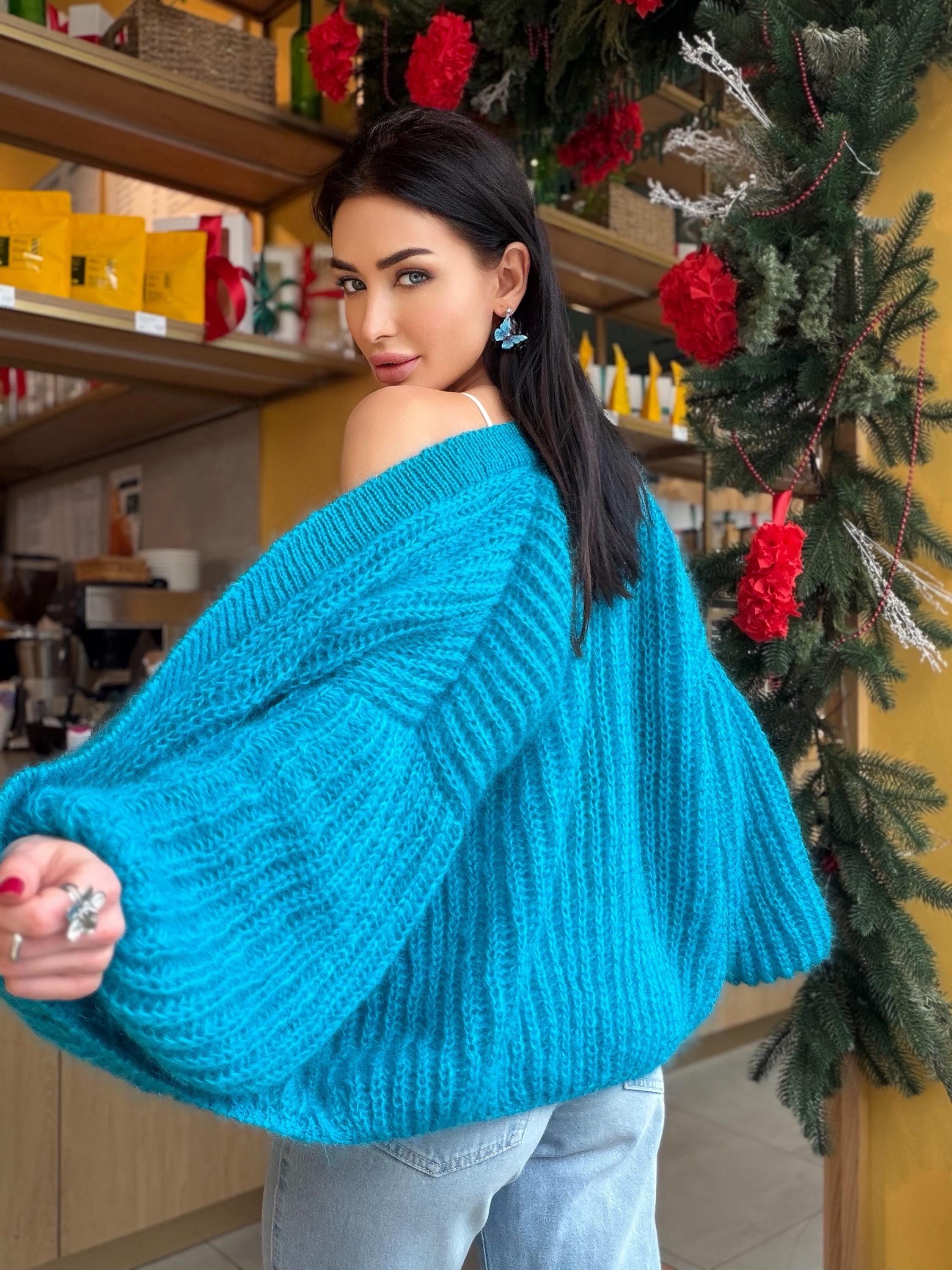 Knit cropped mohair Azure blue cardigan Hand knit bolero Wedding Cardigan Wool fluffy cape Bridal jackets hawl Knitted jacket