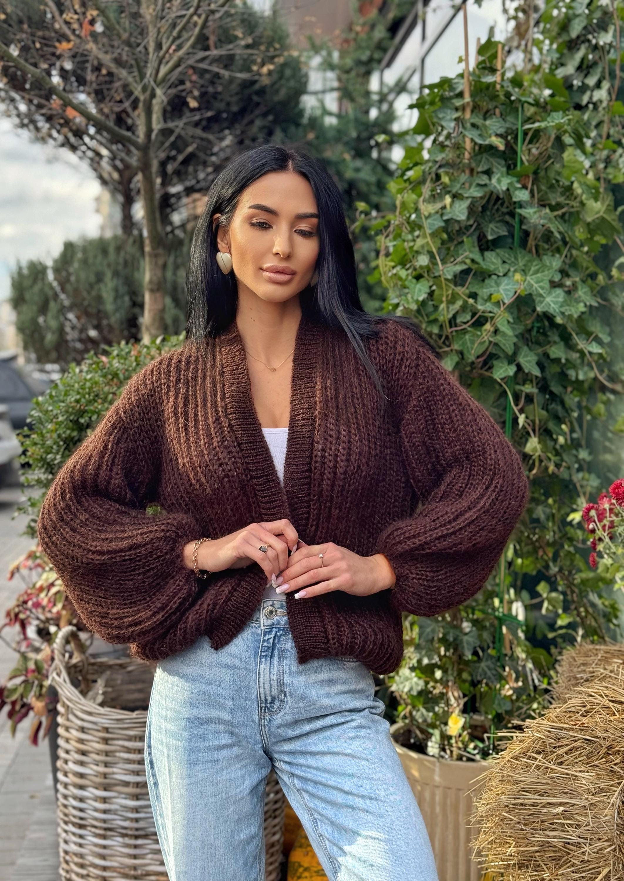 Mohair brown chocolate cardigan women Wedding Mohair sweater knitted coat Jacket Women Bridal shrug bolero wool Fluffy short cardigan