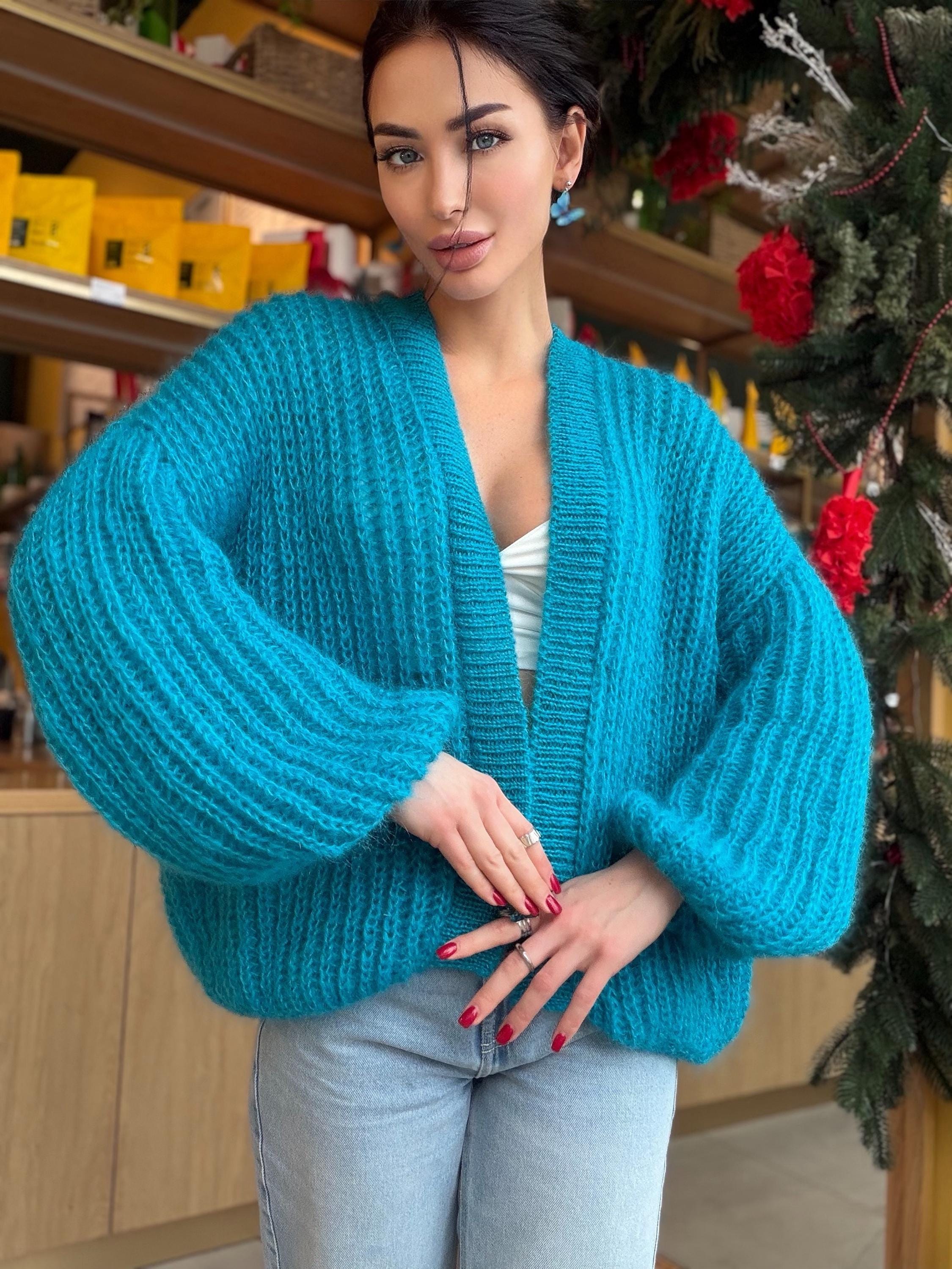 Knit cropped mohair Azure blue cardigan Hand knit bolero Wedding Cardigan Wool fluffy cape Bridal jackets hawl Knitted jacket