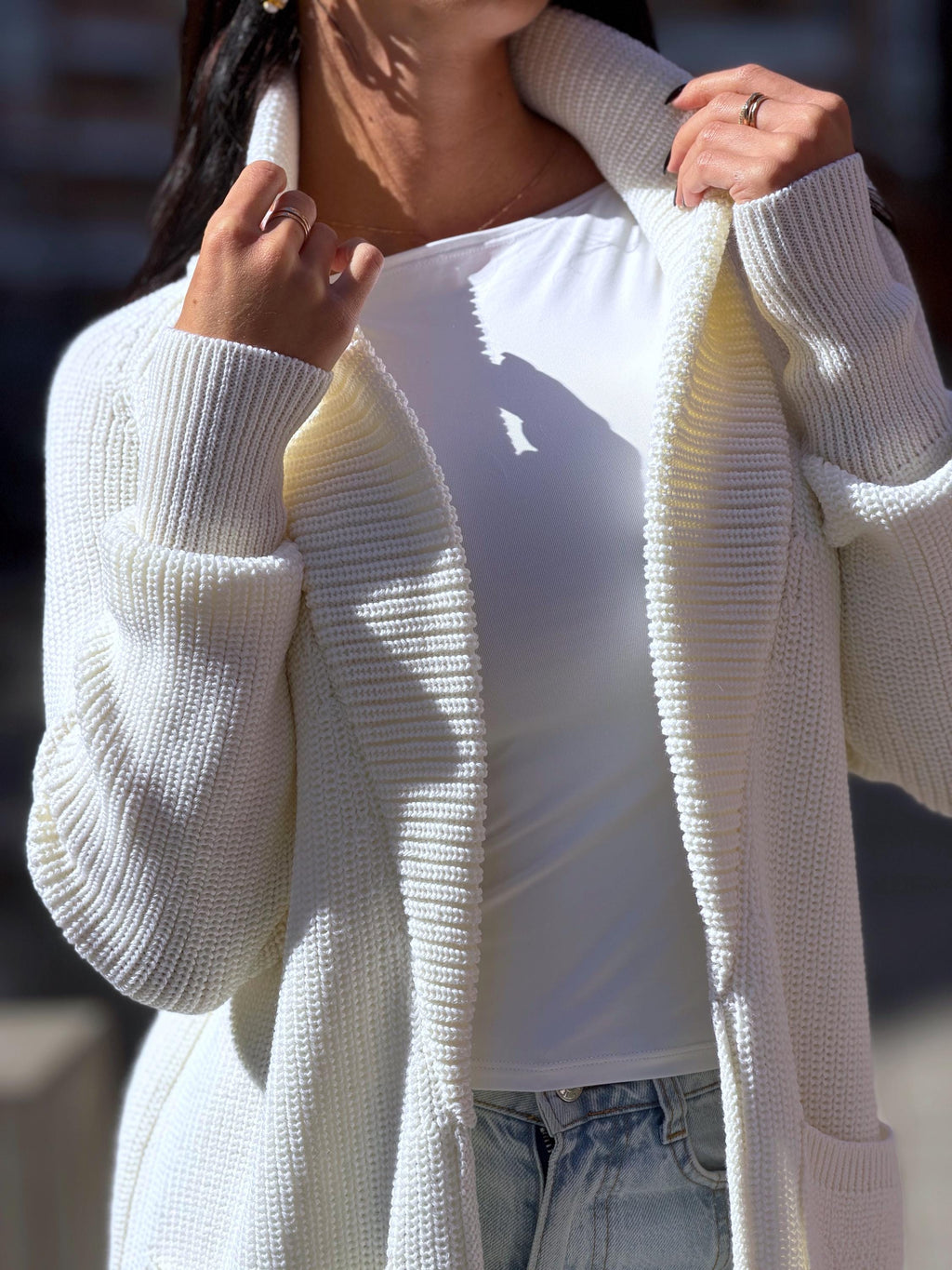 Hand knit wool midi white milk shawl collar cardigan womens Large oversized coat Chunky knit cardigan sweater Cocoon knit coat