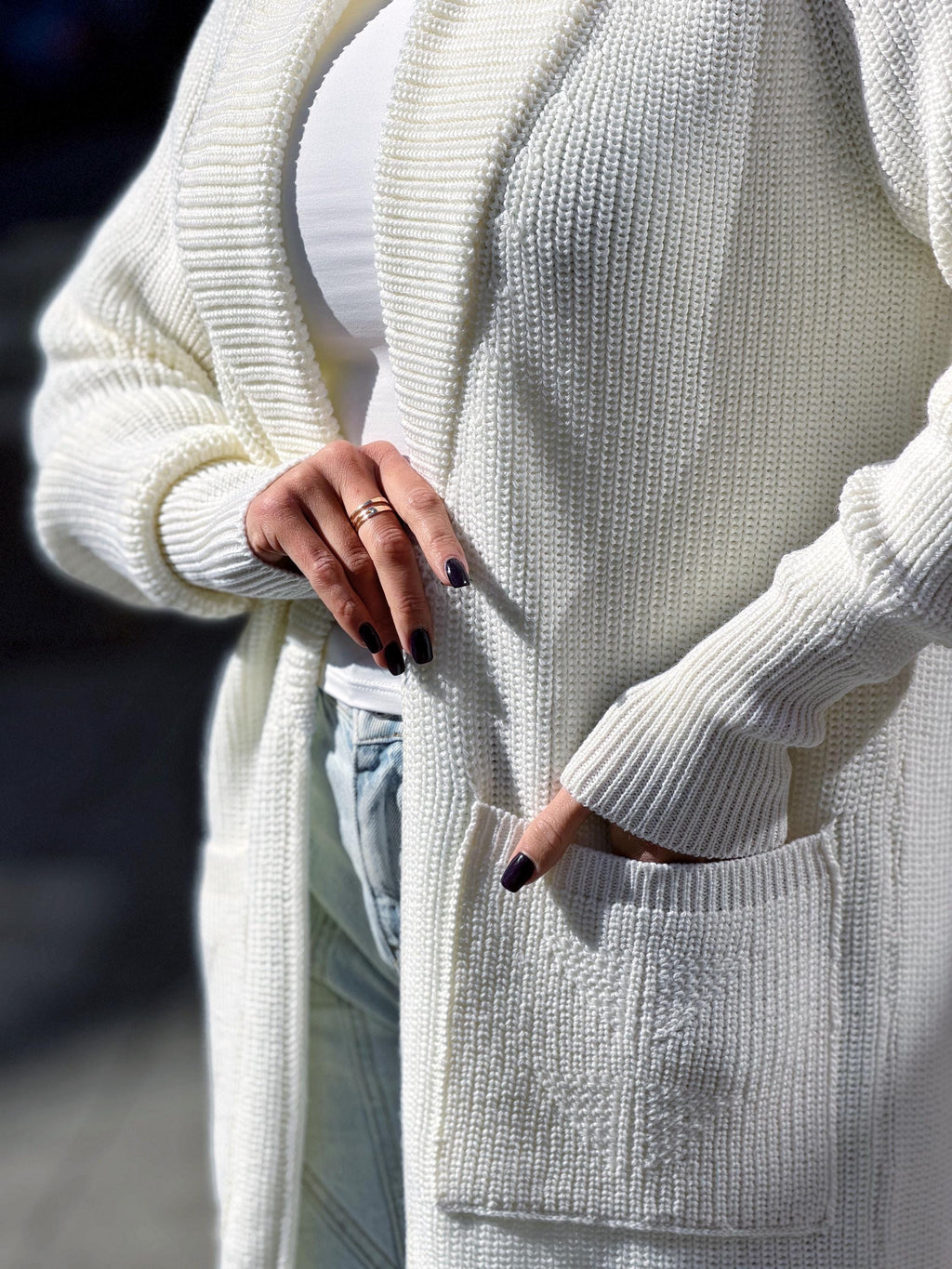 Hand knit wool midi white milk shawl collar cardigan womens Large oversized coat Chunky knit cardigan sweater Cocoon knit coat
