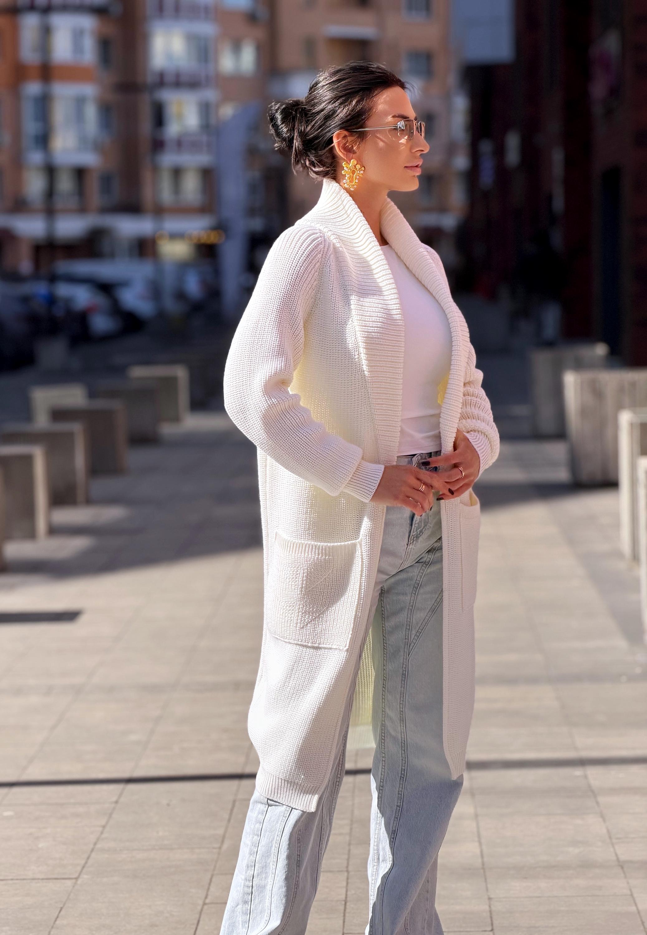Hand knit wool midi white milk shawl collar cardigan womens Large oversized coat Chunky knit cardigan sweater Cocoon knit coat