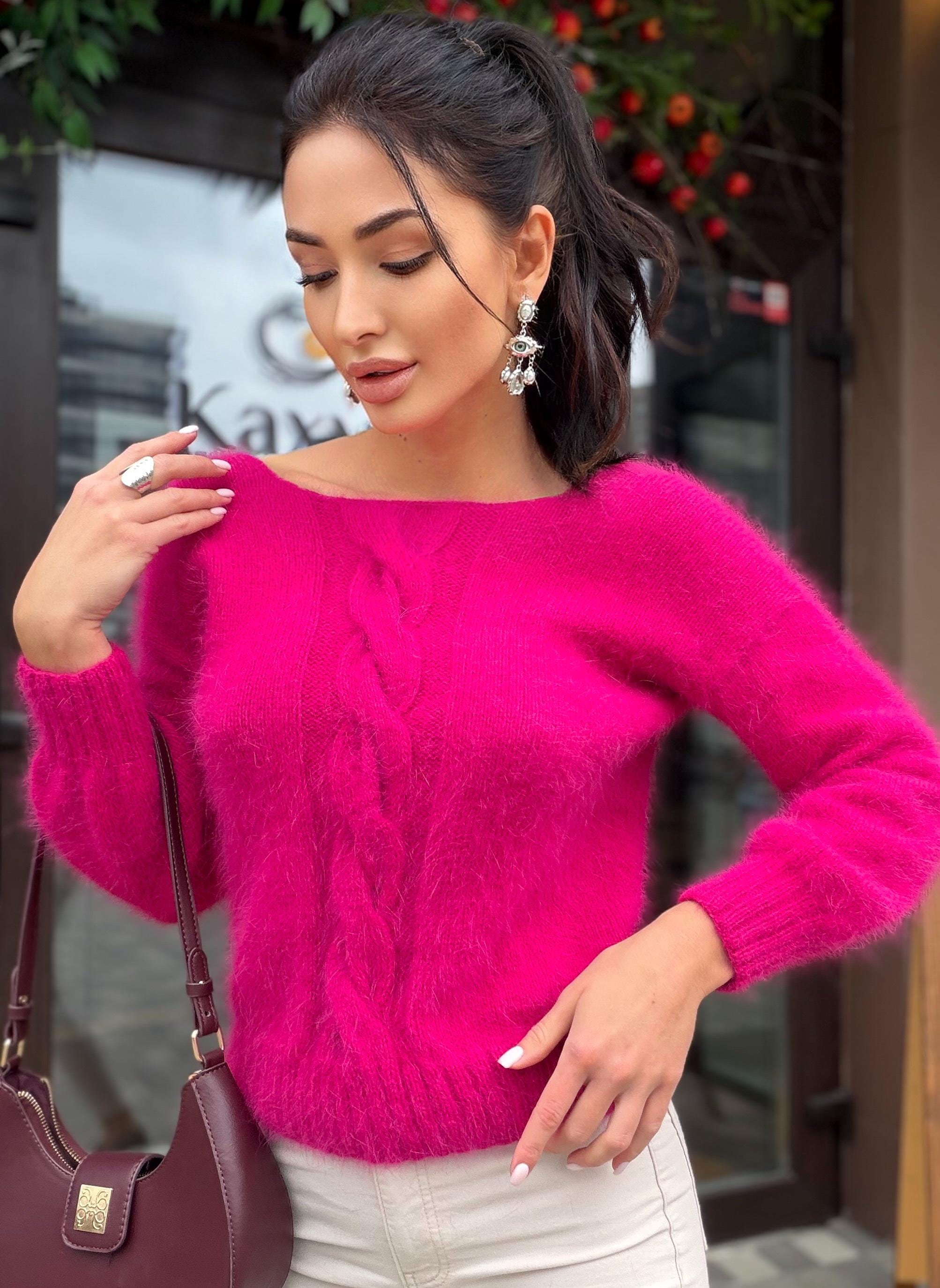 White Milk Cream angora sweater Open back Deep neckline Knit fluffy angora pullover Loose fit oversized V-neck Top long sleevs Cozy gift her
