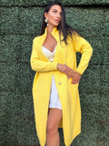Hand knit Yellow midi wool knit large cardigan - turtleneck on buttons Cocoon knit midi V-neck high collar coat hand knit cardigan womens