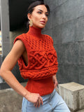 Custom order wool sweater vest Chunky orange hand knit Sweater vest women Cable knit sweater office clothing Sleeveless Crew neck knit vest