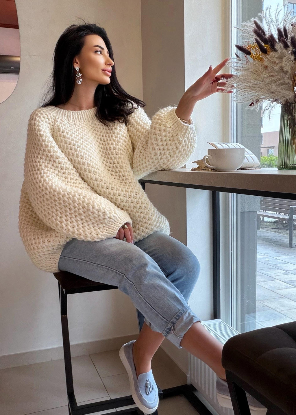 Chunky hand knit alpaca milk sweater Knitted oversized jumper Soft Luxury knit unisex style pullover