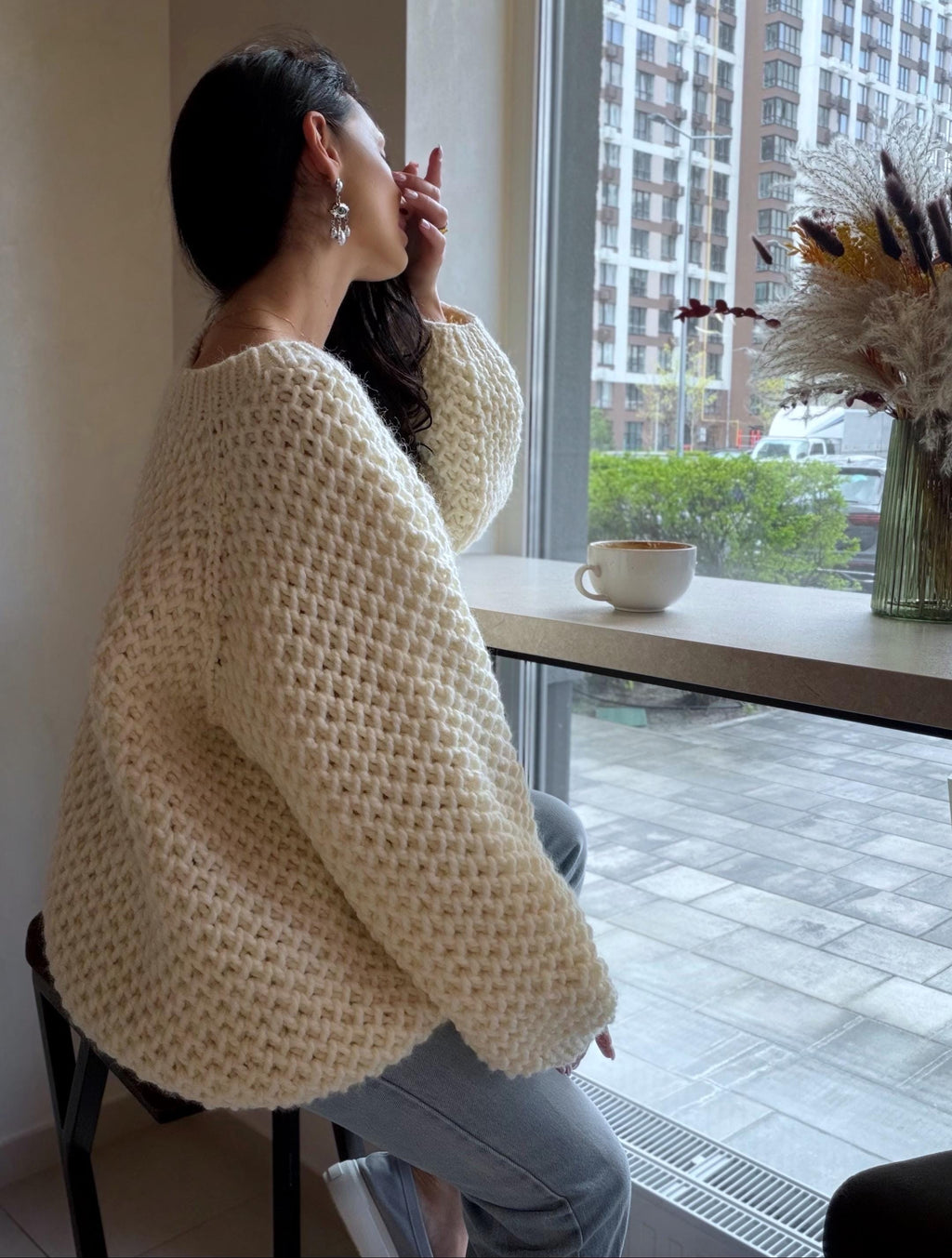 Chunky hand knit alpaca milk sweater Knitted oversized jumper Soft Luxury knit unisex style pullover