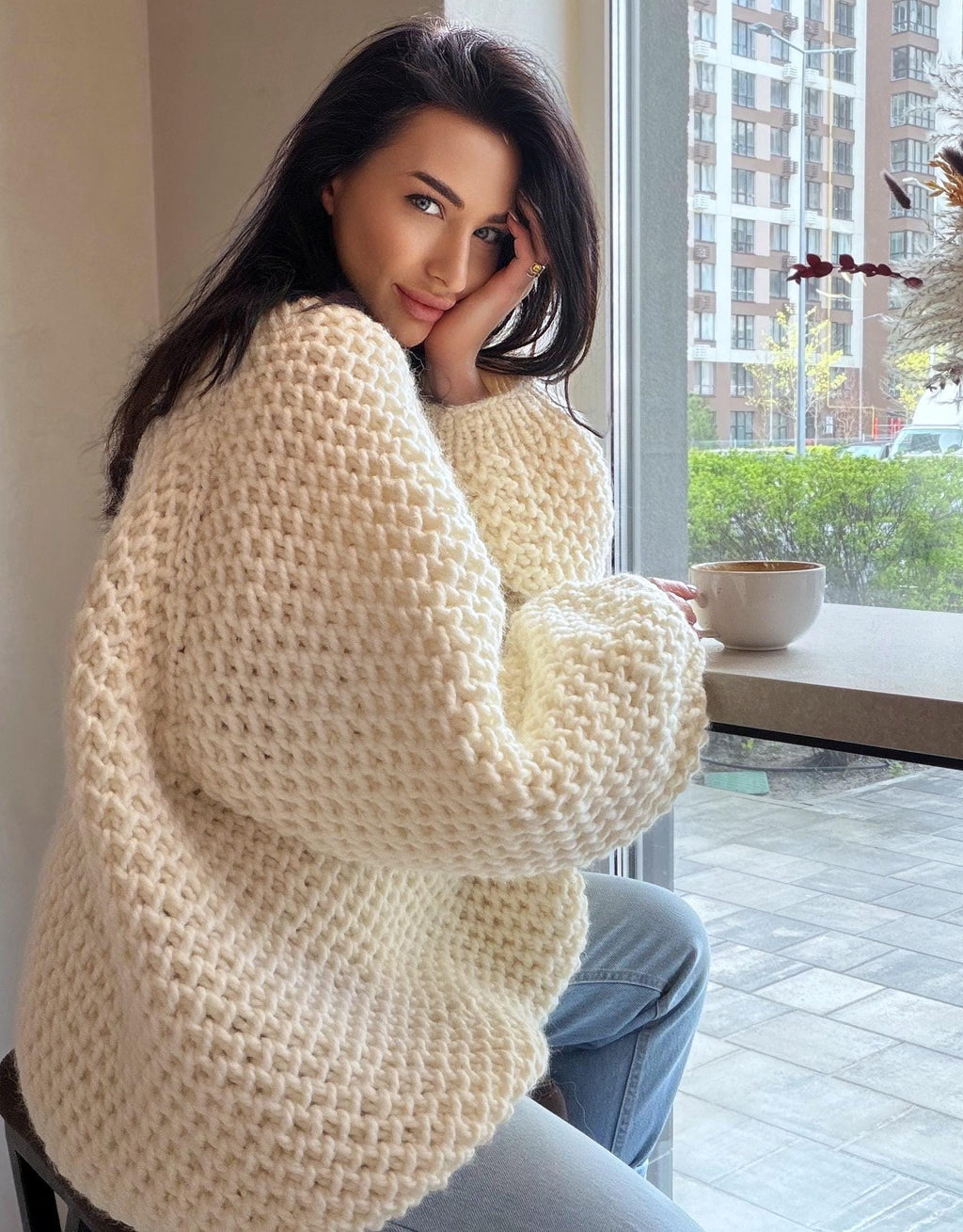 Chunky hand knit alpaca milk sweater Knitted oversized jumper Soft Luxury knit unisex style pullover