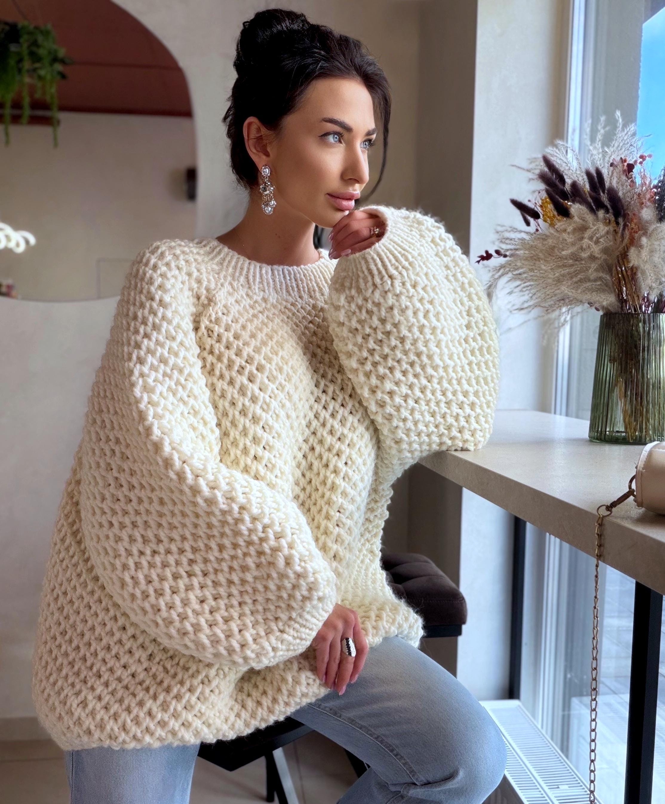 Chunky hand knit alpaca milk sweater Knitted oversized jumper Soft Luxury knit unisex style pullover