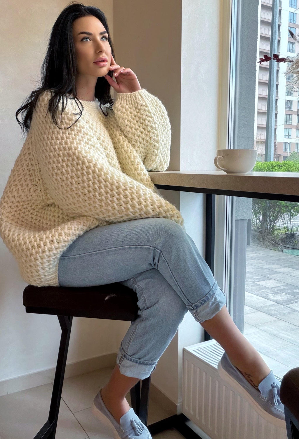 Chunky hand knit alpaca milk sweater Knitted oversized jumper Soft Luxury knit unisex style pullover