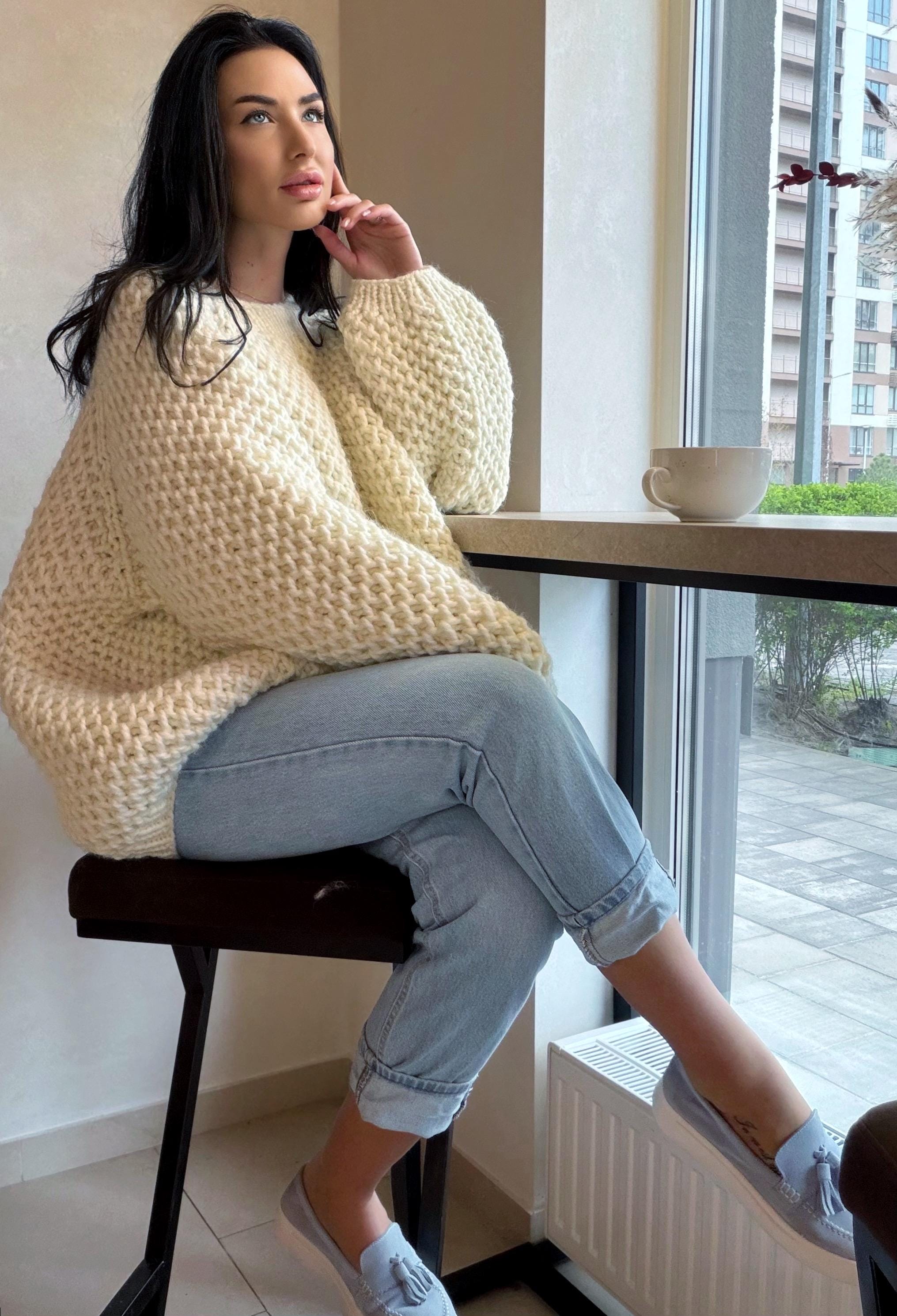 Chunky hand knit alpaca milk sweater Knitted oversized jumper Soft Luxury knit unisex style pullover