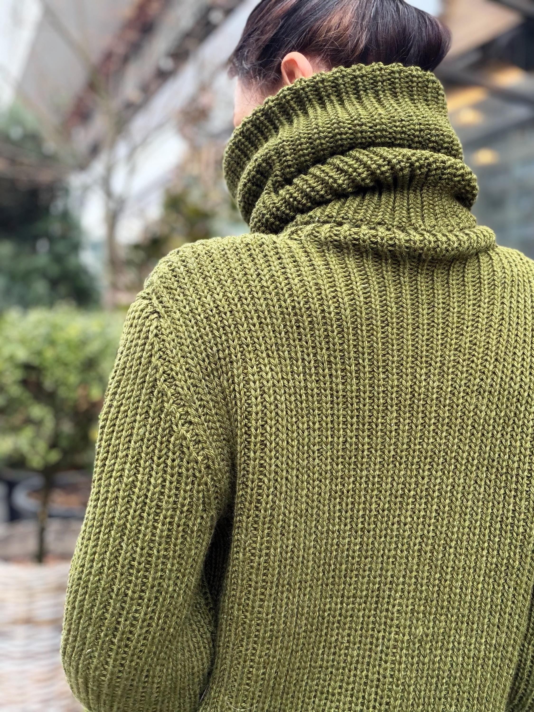 Hand knit khaki large merino wool Sweater turtleneck Big high collar long sleeves sweater dress Chunky knit wool big pullover unisex