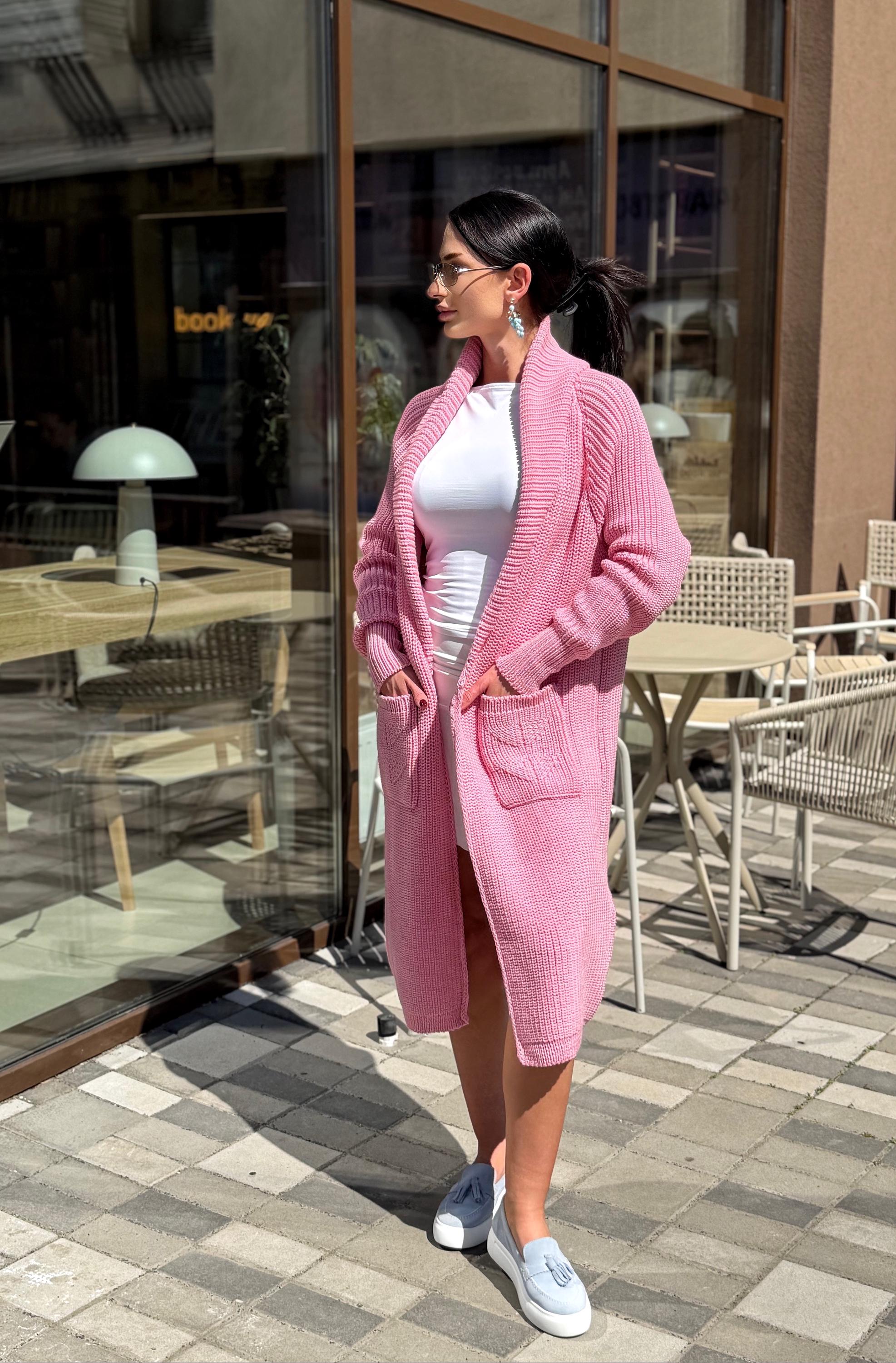 Soft Pink Handmade Cardigan, Merino Wool Long Knit Coat, Belted Cozy Sweater, Chunky Knit Women Cardigan, Luxury Knitwear