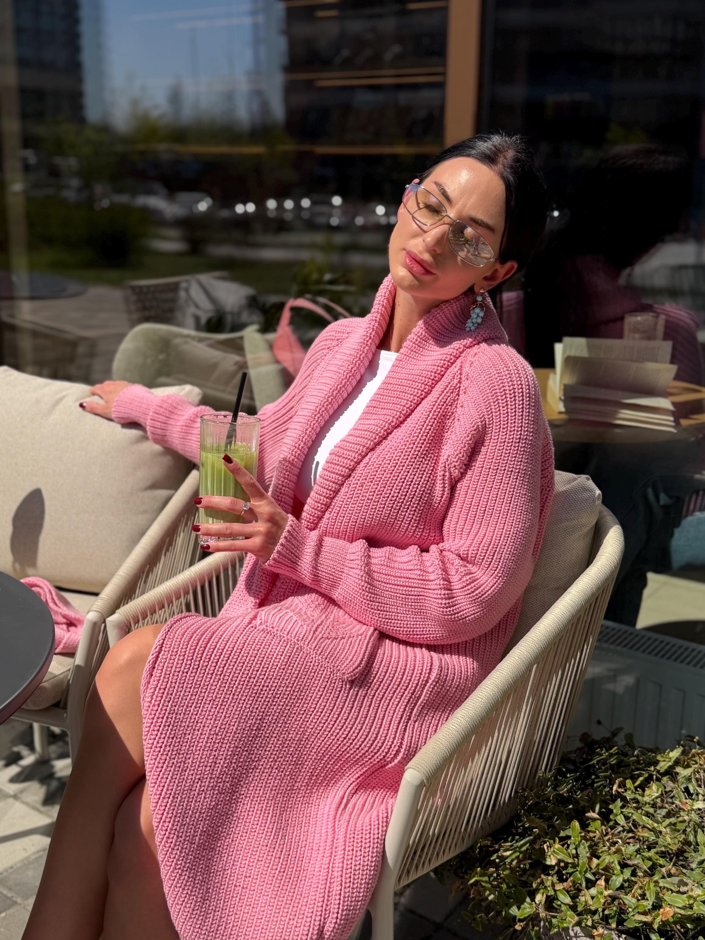 Soft Pink Handmade Cardigan, Merino Wool Long Knit Coat, Belted Cozy Sweater, Chunky Knit Women Cardigan, Luxury Knitwear