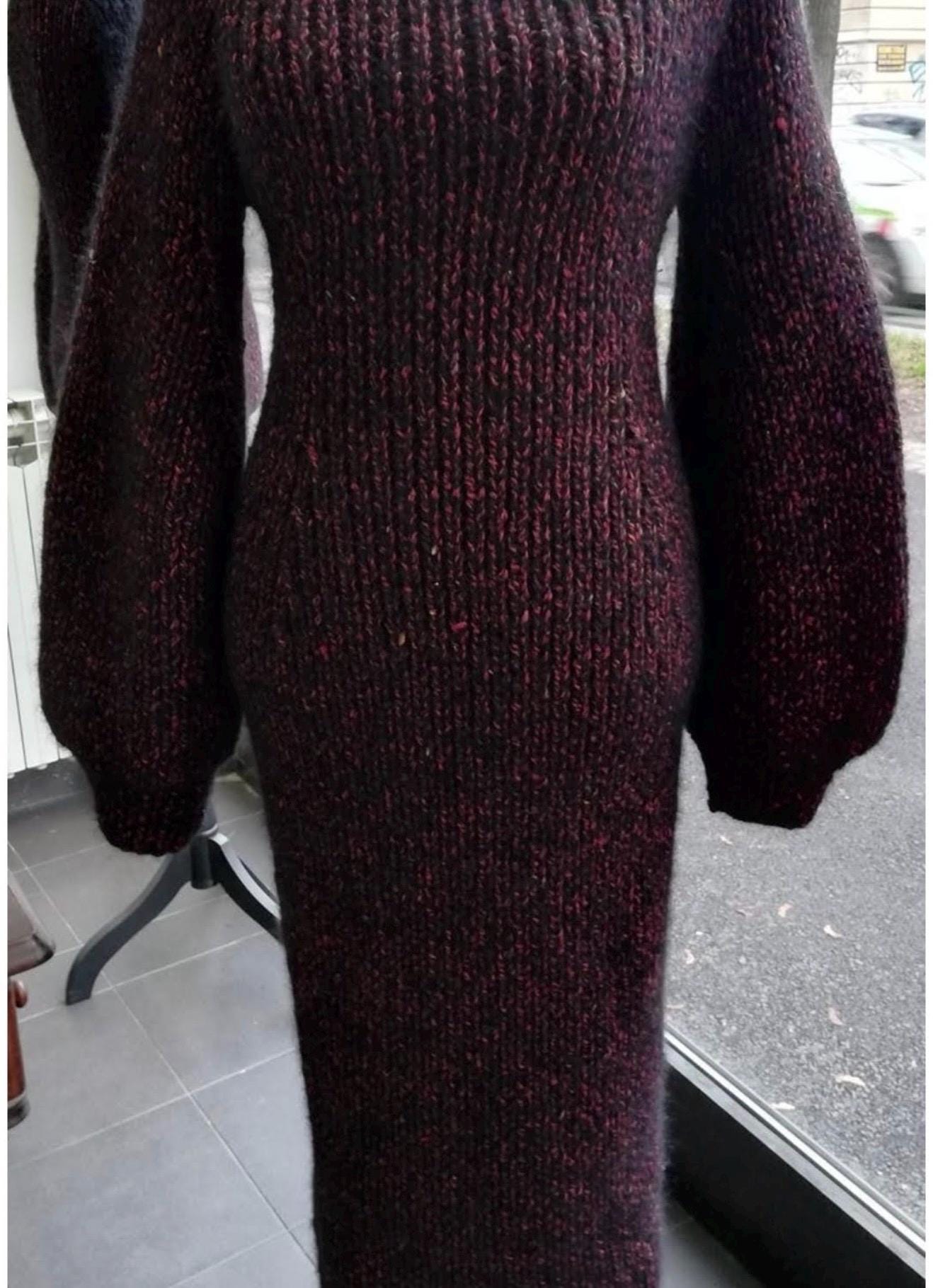 Made to Measure Knit Dress, Luxury Chunky Turtleneck Dress, Handmade Maxi Sweater Dress, Sculpted Silhouette, Custom Wool Dress Slow Fashion