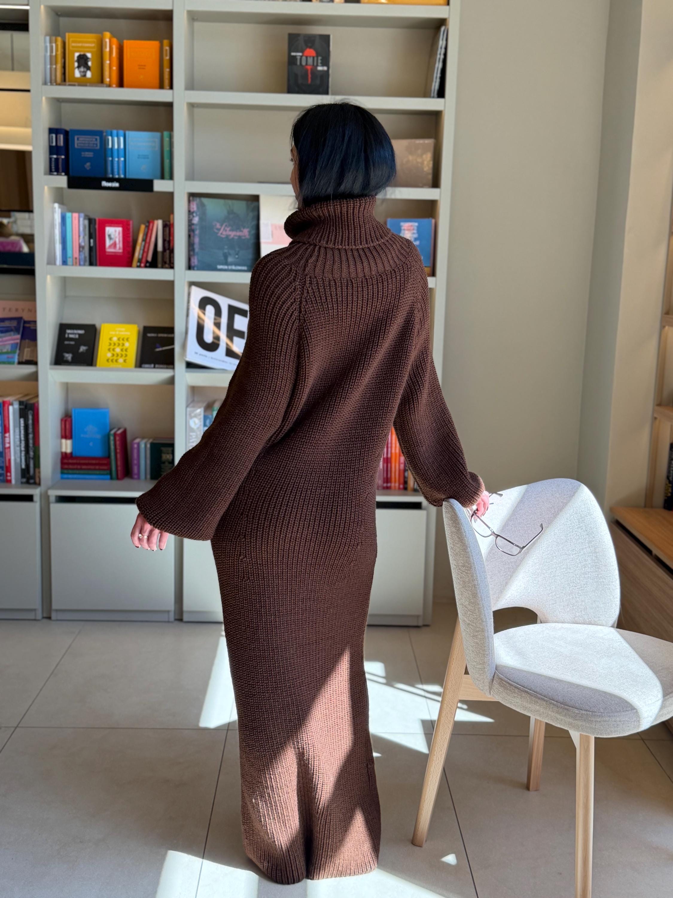 Made to Measure Knit Dress, Luxury Chunky Turtleneck Dress, Handmade Maxi Sweater Dress, Sculpted Silhouette, Custom Wool Dress Slow Fashion
