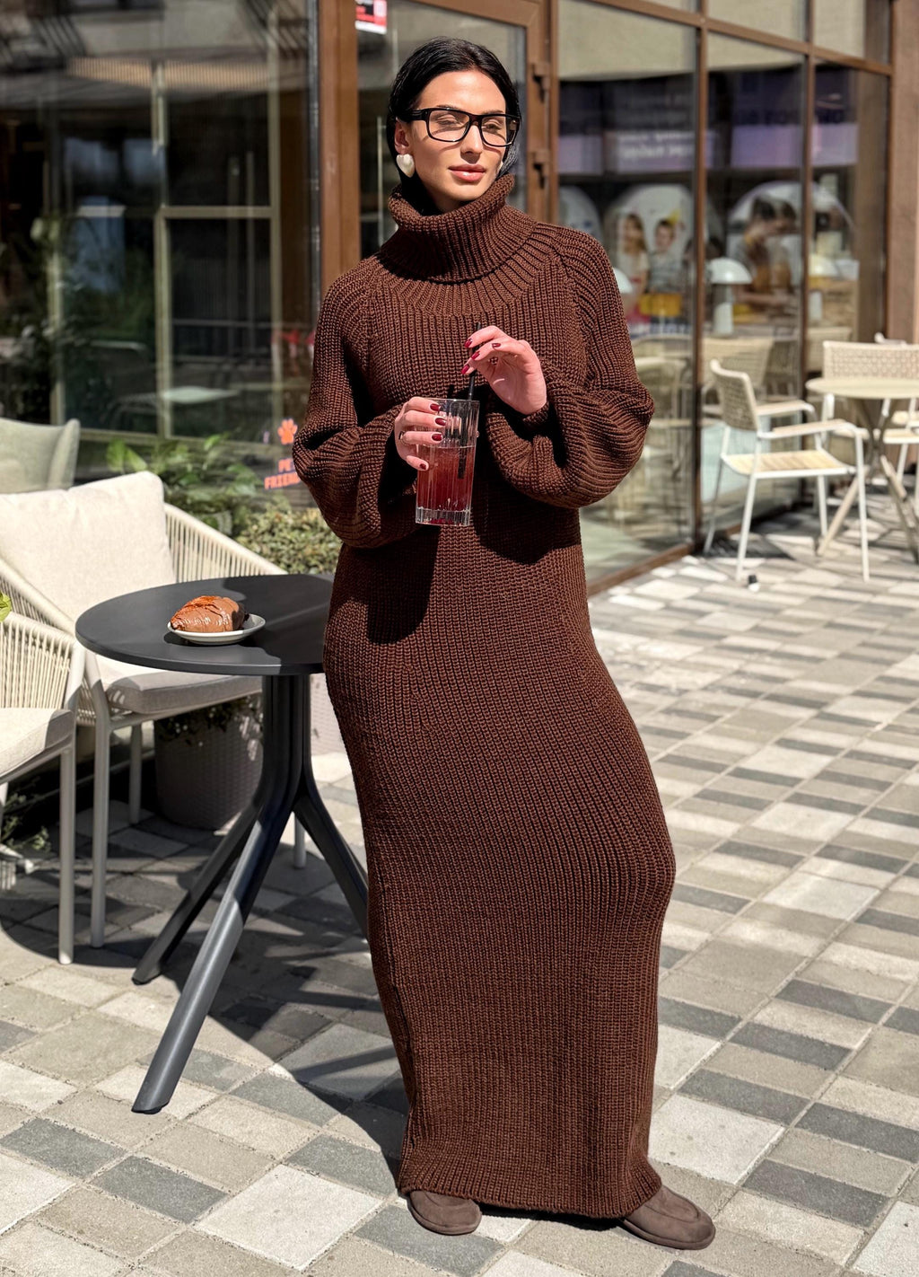 Made to Measure Knit Dress, Luxury Chunky Turtleneck Dress, Handmade Maxi Sweater Dress, Sculpted Silhouette, Custom Wool Dress Slow Fashion