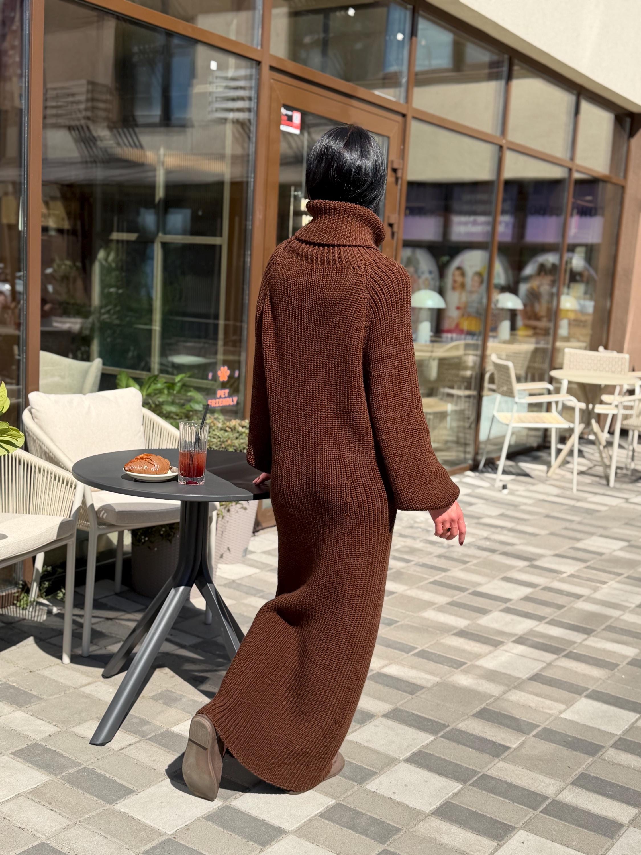 Made to Measure Knit Dress, Luxury Chunky Turtleneck Dress, Handmade Maxi Sweater Dress, Sculpted Silhouette, Custom Wool Dress Slow Fashion