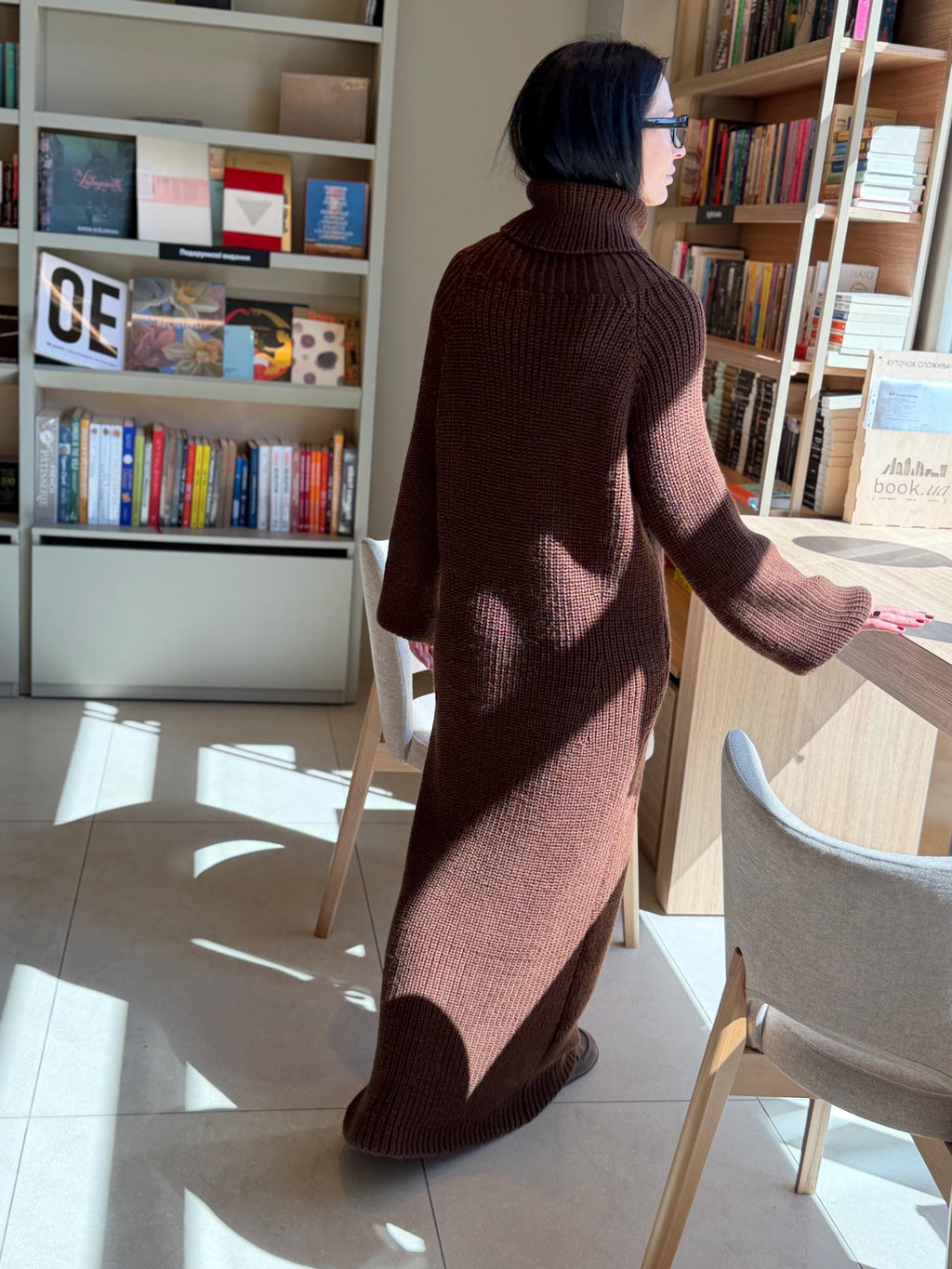 Large hand knit chunky sweater dress merino wool maxi turtleneck Oversized long cozy winter outfit High big collar Women Dress puff sleeves