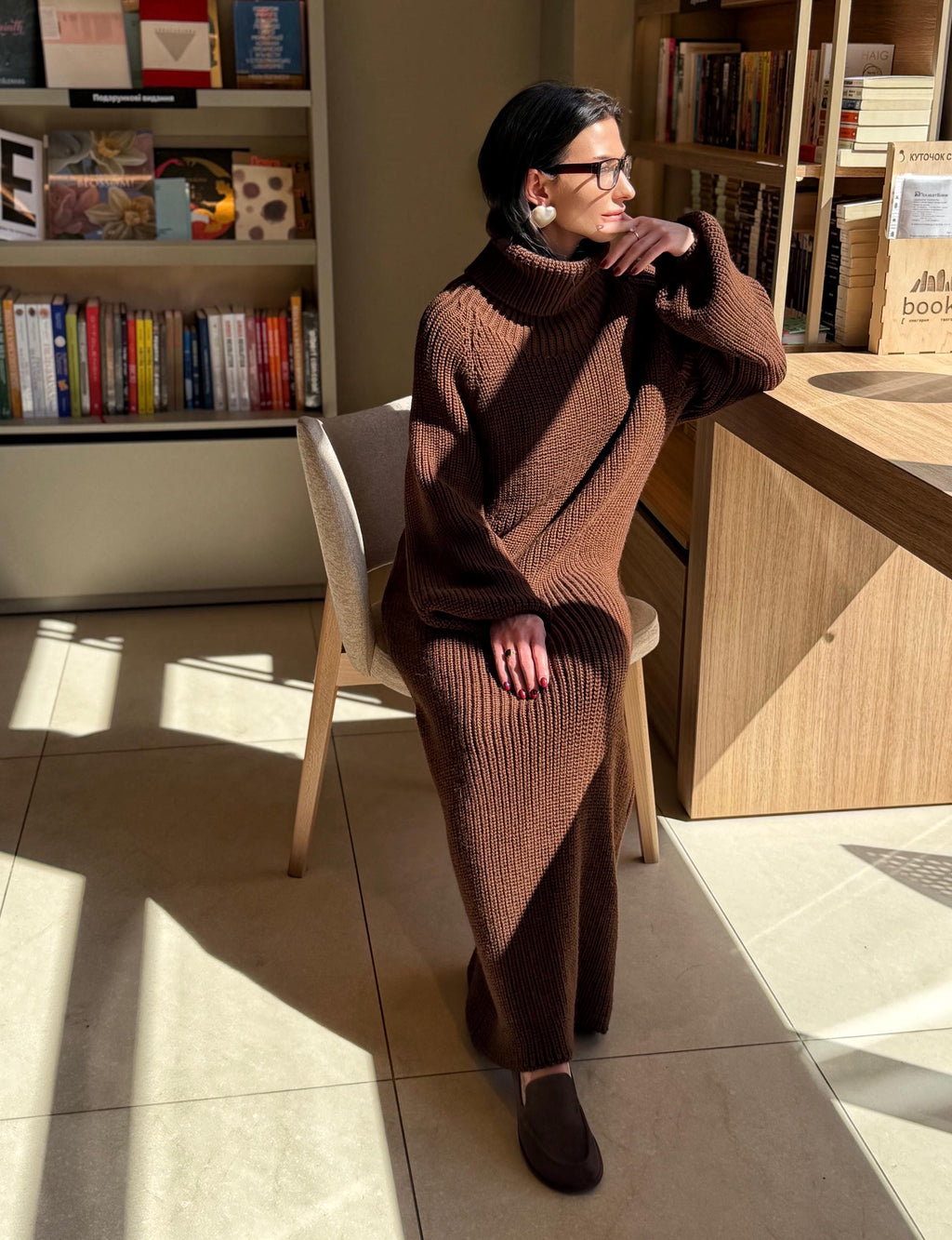 Made to Measure Knit Dress, Luxury Chunky Turtleneck Dress, Handmade Maxi Sweater Dress, Sculpted Silhouette, Custom Wool Dress Slow Fashion
