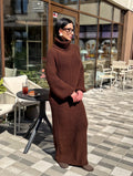 Large hand knit chunky sweater dress merino wool maxi turtleneck Oversized long cozy winter outfit High big collar Women Dress puff sleeves