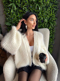 Fluffy Merino wool Cardigan Handmade Knit Sweater, Soft Chunky Knit, Oversized Cozy Cardigan, One of a Kind, Ready to Ship