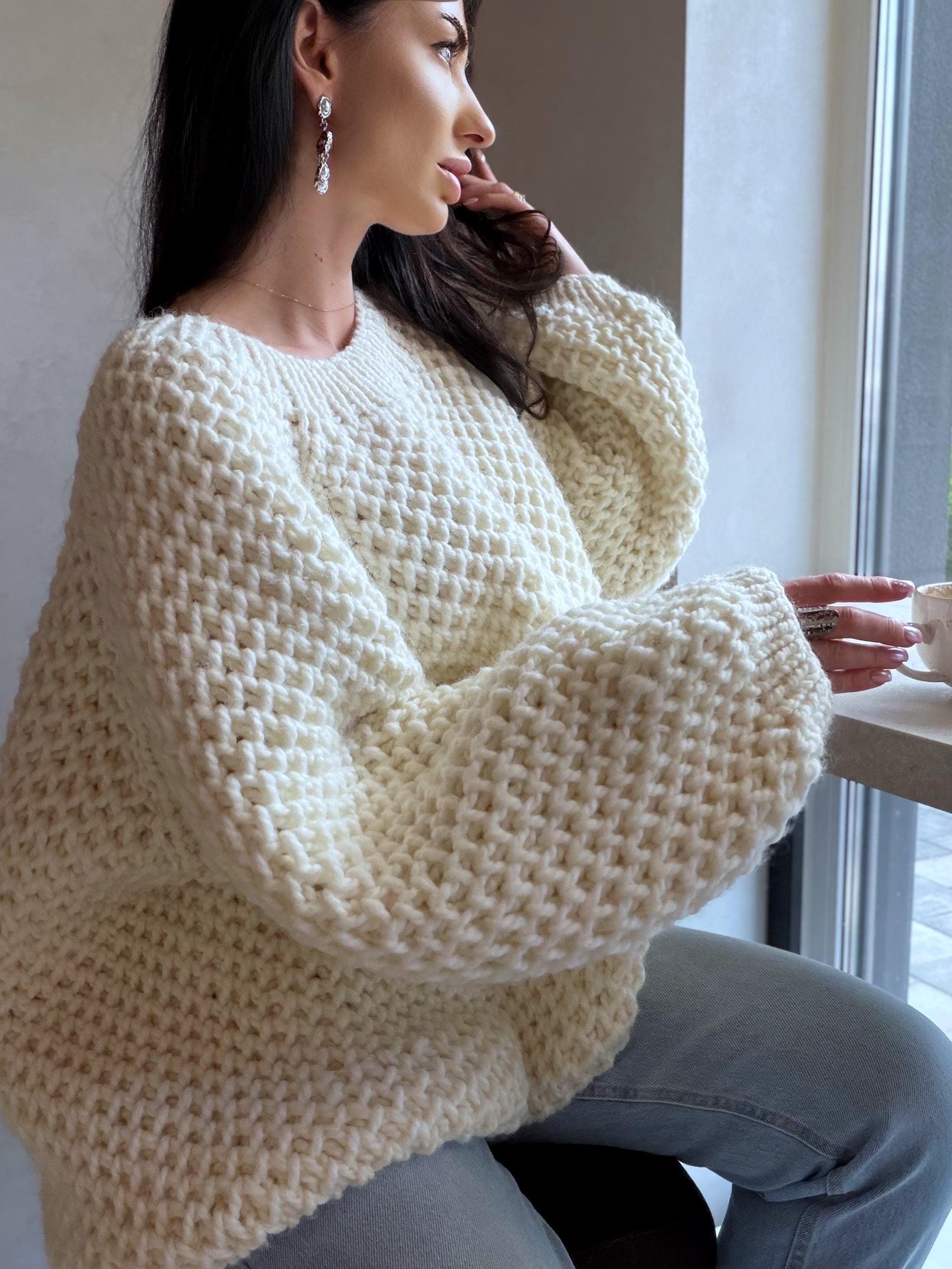 Chunky hand knit alpaca milk sweater Knitted oversized jumper Soft Luxury knit unisex style pullover