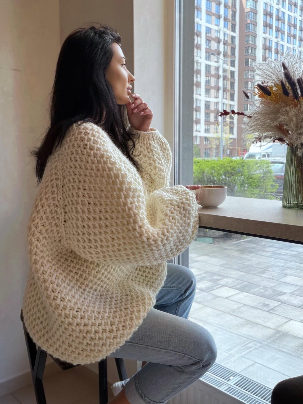 Chunky hand knit alpaca milk sweater Knitted oversized jumper Soft Luxury knit unisex style pullover