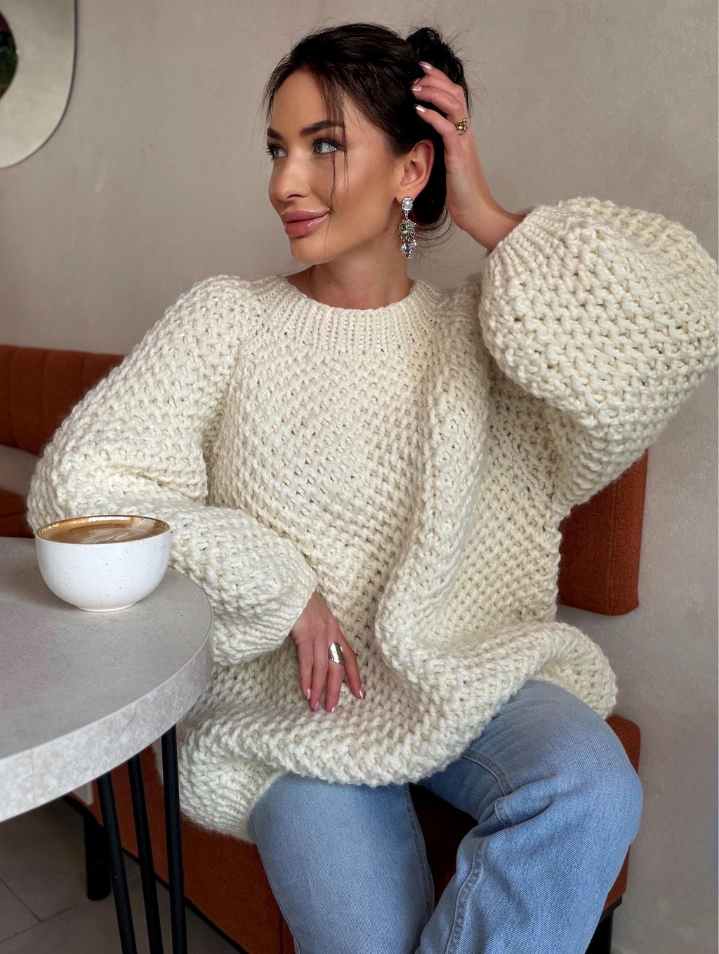 Chunky hand knit alpaca milk sweater Knitted oversized jumper Soft Luxury knit unisex style pullover