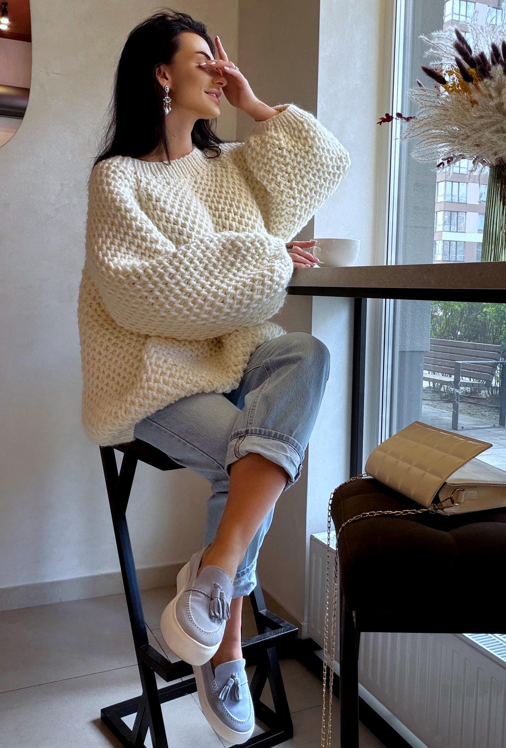 Chunky hand knit alpaca milk sweater Knitted oversized jumper Soft Luxury knit unisex style pullover