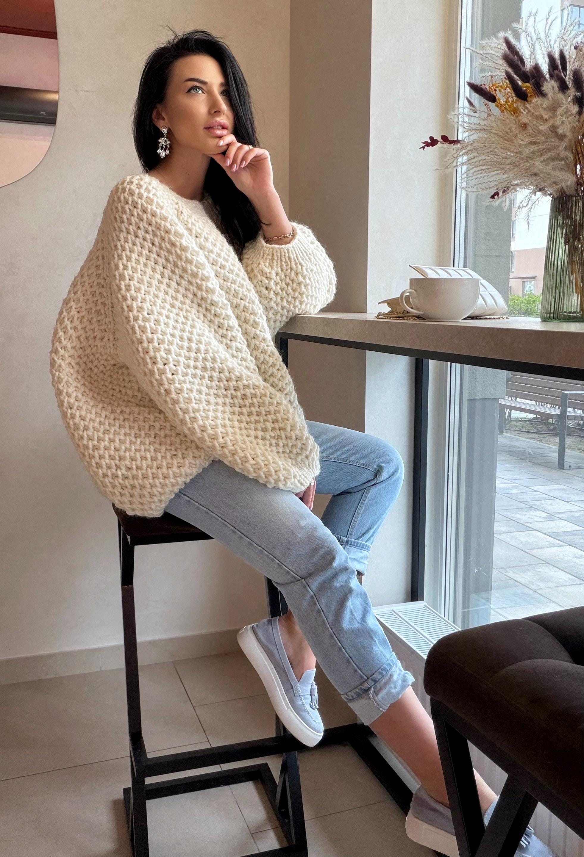 Chunky hand knit alpaca milk sweater Knitted oversized jumper Soft Luxury knit unisex style pullover