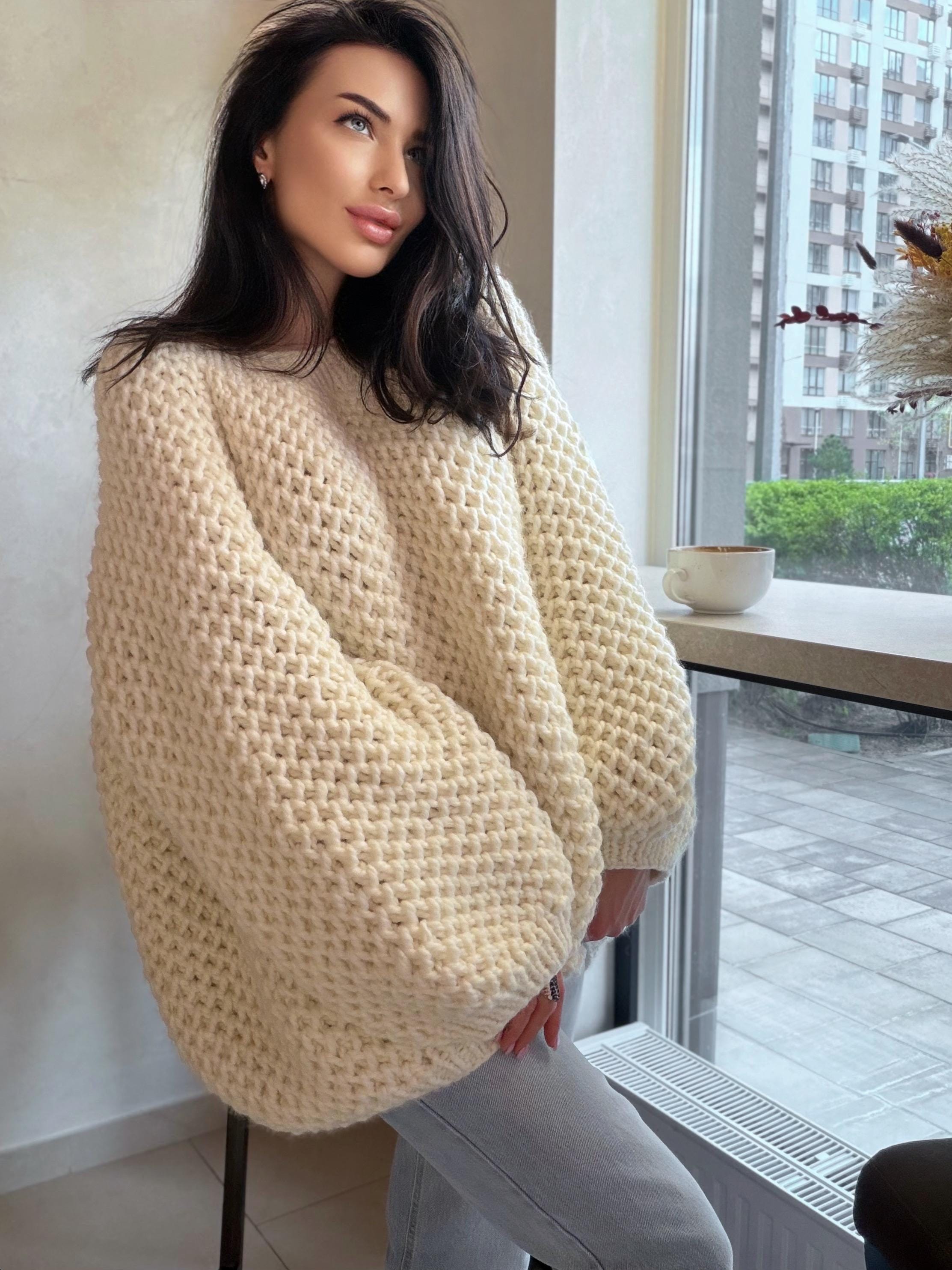 Chunky hand knit alpaca milk sweater Knitted oversized jumper Soft Luxury knit unisex style pullover