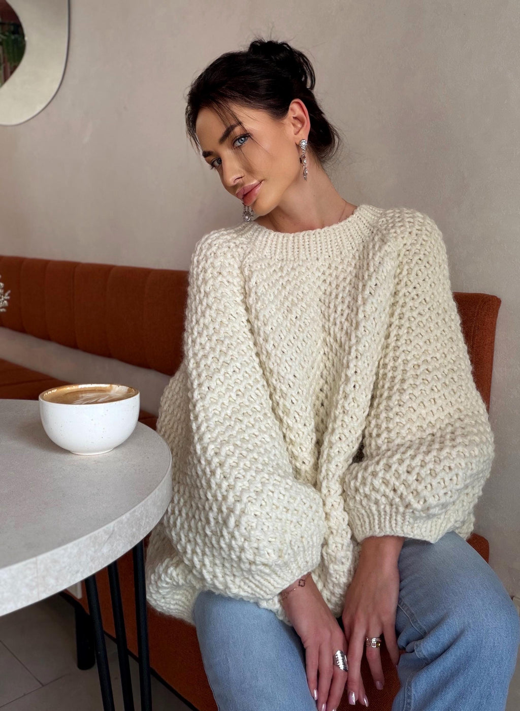 Chunky hand knit alpaca milk sweater Knitted oversized jumper Soft Luxury knit unisex style pullover