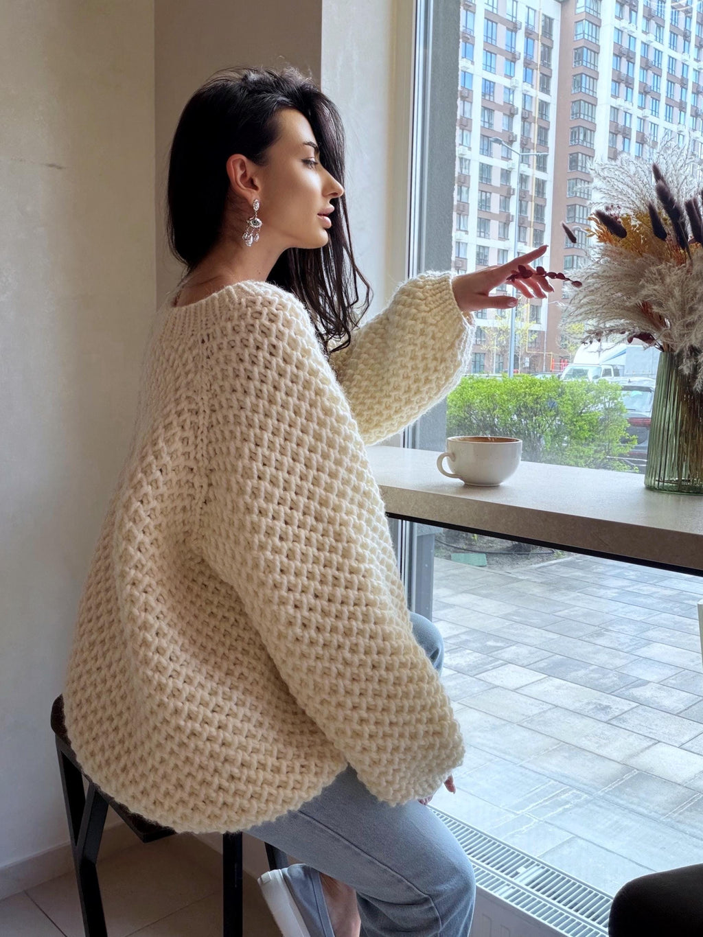 Chunky hand knit alpaca milk sweater Knitted oversized jumper Soft Luxury knit unisex style pullover