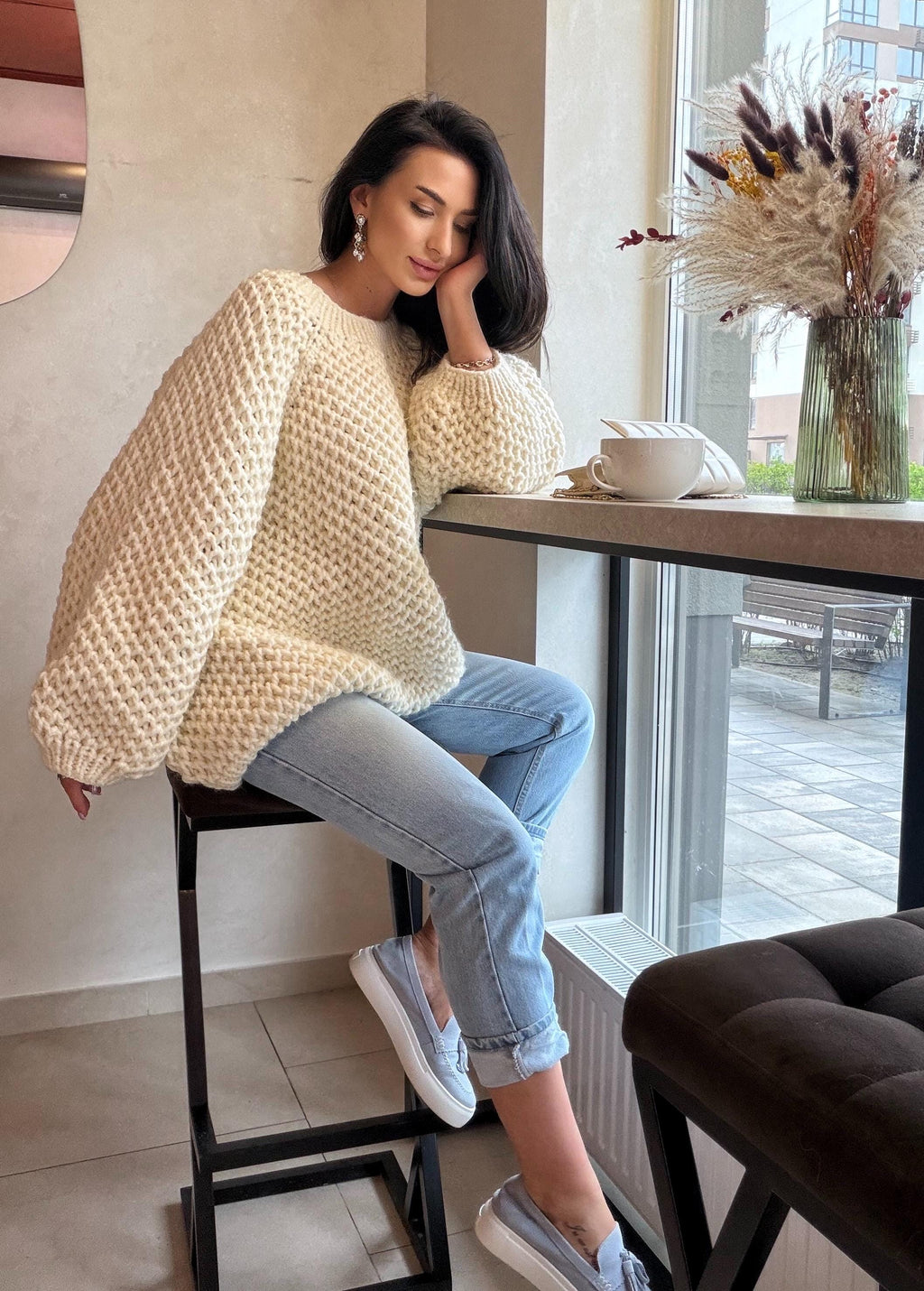 Chunky hand knit alpaca milk sweater Knitted oversized jumper Soft Luxury knit unisex style pullover