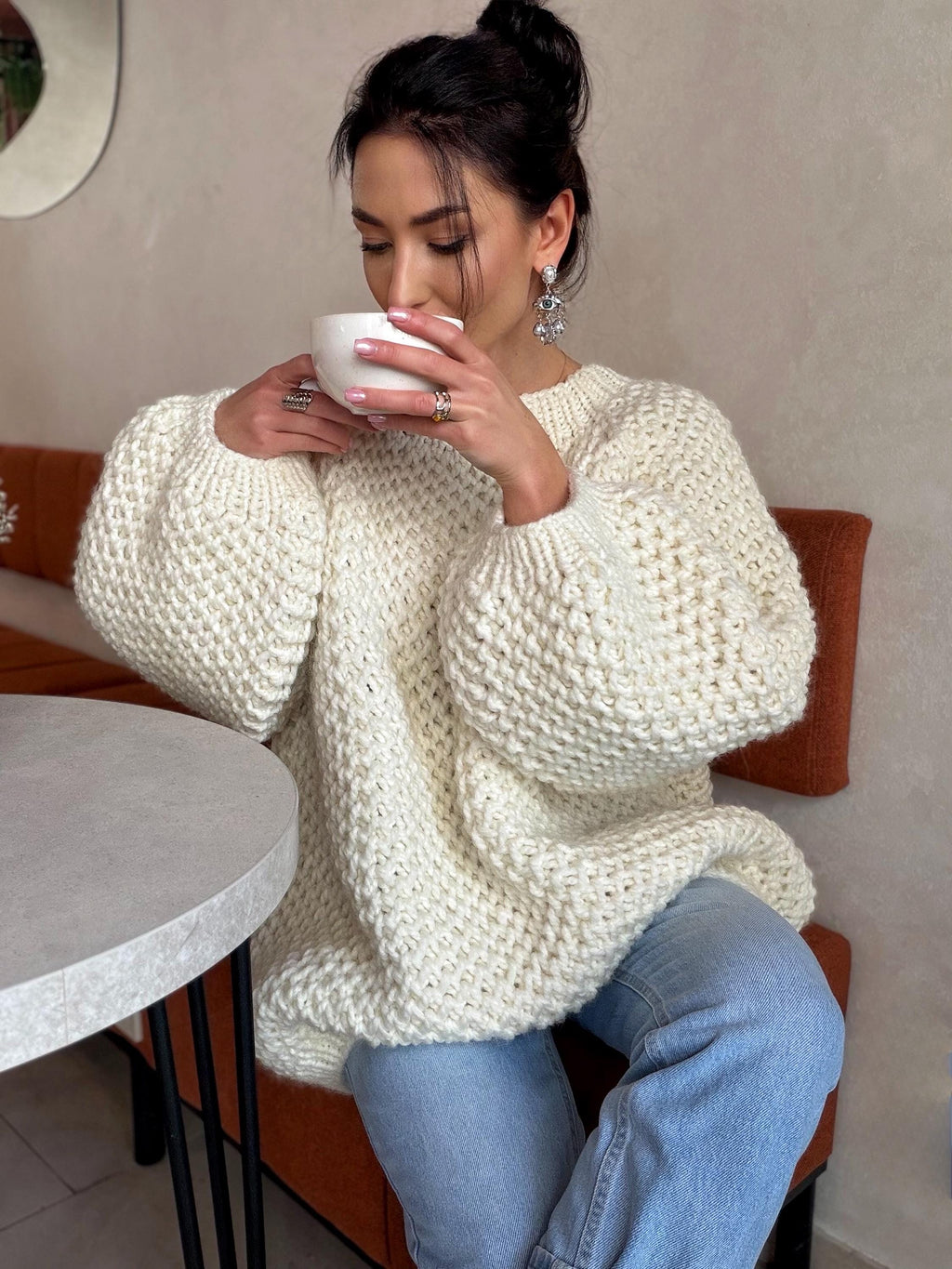Chunky hand knit alpaca milk sweater Knitted oversized jumper Soft Luxury knit unisex style pullover