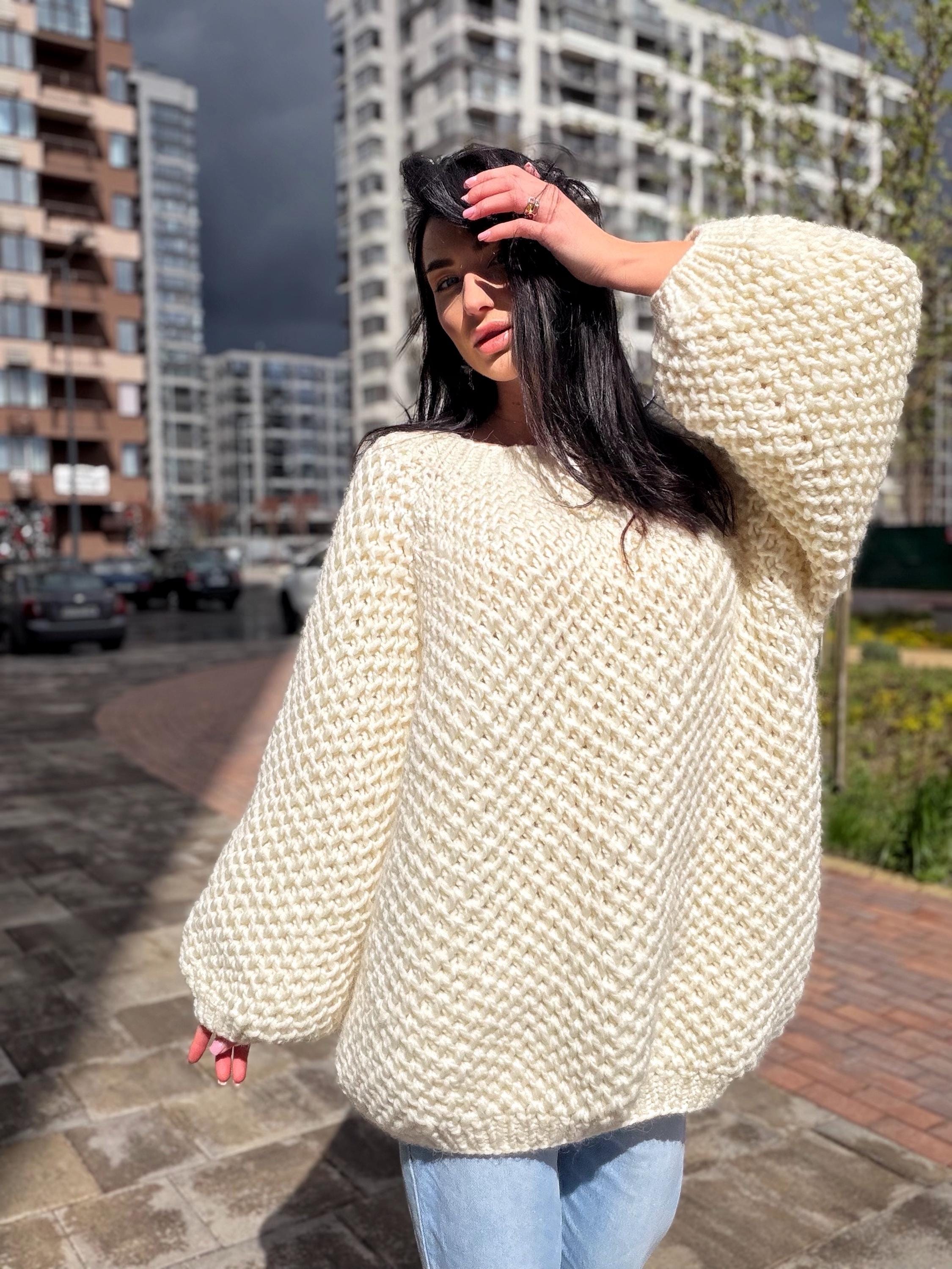 Chunky hand knit alpaca milk sweater Knitted oversized jumper Soft Luxury knit unisex style pullover
