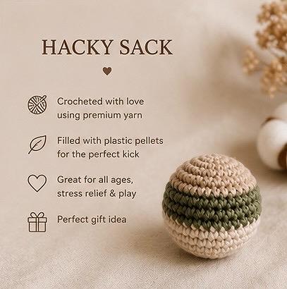 Handmade Crochet Hacky Sack, Aesthetic Footbag, Crochet Stress Relief Ball, Retro Gift for Him Her, Neutral Desk Toy, Handmade Foot Bag
