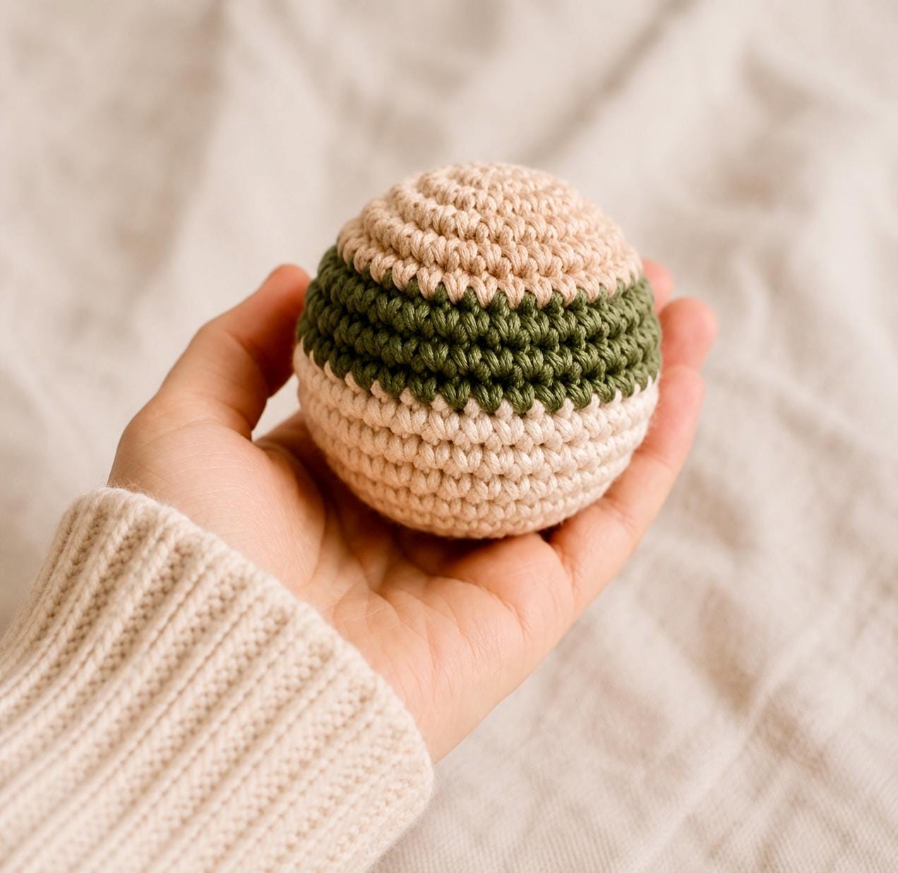 Handmade Crochet Hacky Sack, Aesthetic Footbag, Crochet Stress Relief Ball, Retro Gift for Him Her, Neutral Desk Toy, Handmade Foot Bag