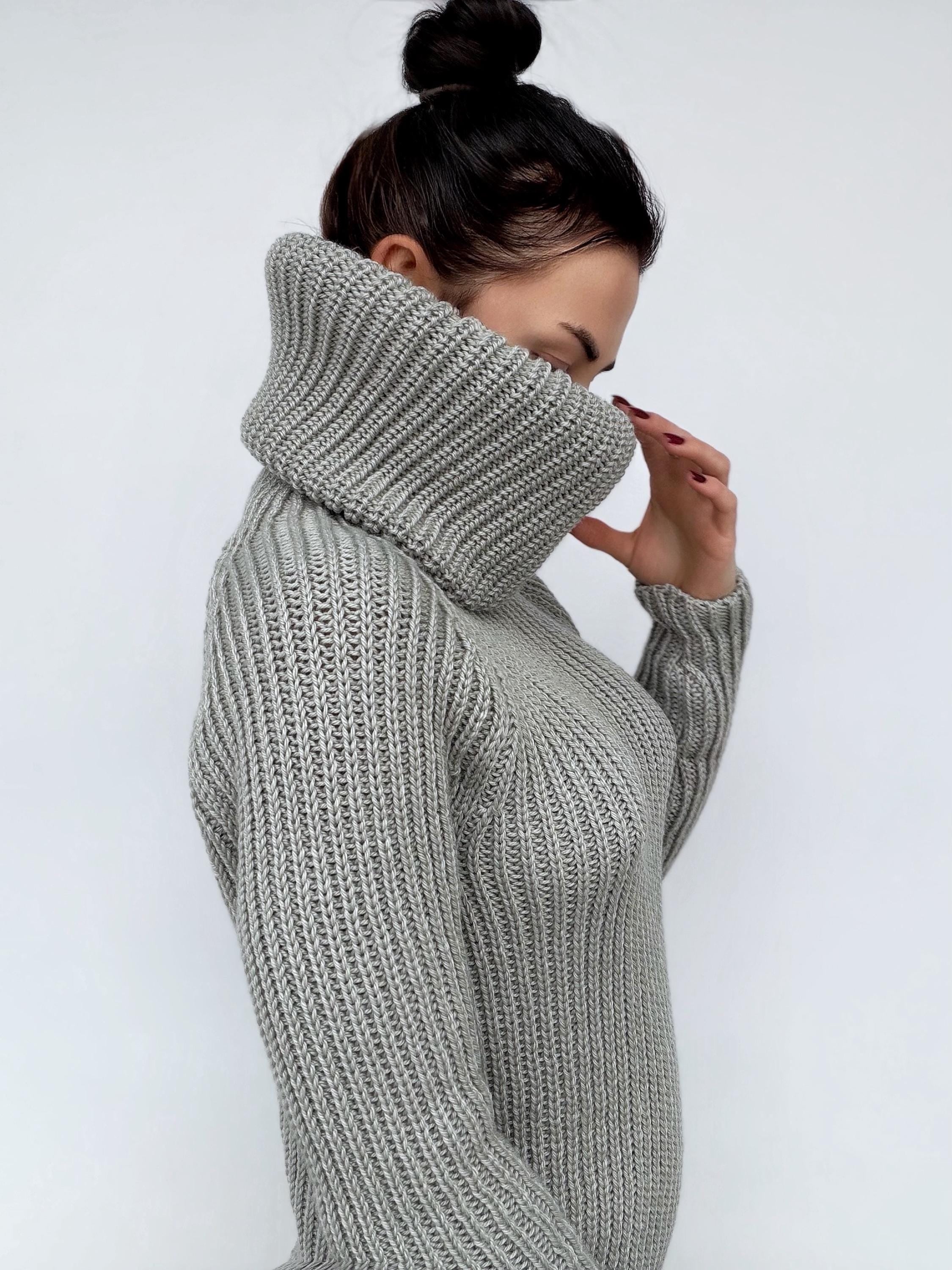 Custom order Large handmade merino wool mixture Sweater turtleneck Big high collar long sleeves sweater Chunky knit wool pullover unisex