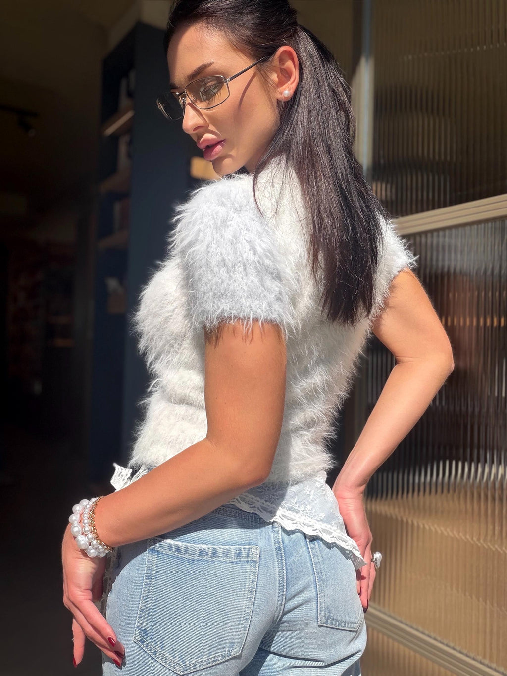 Merino Wool Knit Top Women, Fluffy Sweater Tee, Soft Fuzzy Knit Shirt, Lightweight Spring Summer Pullover, Handmade Luxury Top