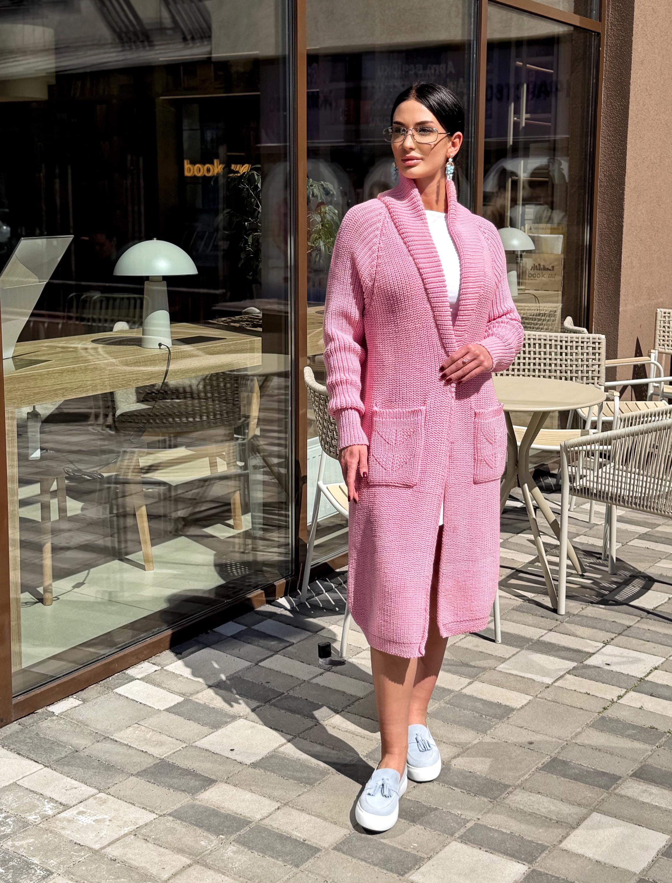 Soft Pink Handmade Cardigan, Merino Wool Long Knit Coat, Belted Cozy Sweater, Chunky Knit Women Cardigan, Luxury Knitwear