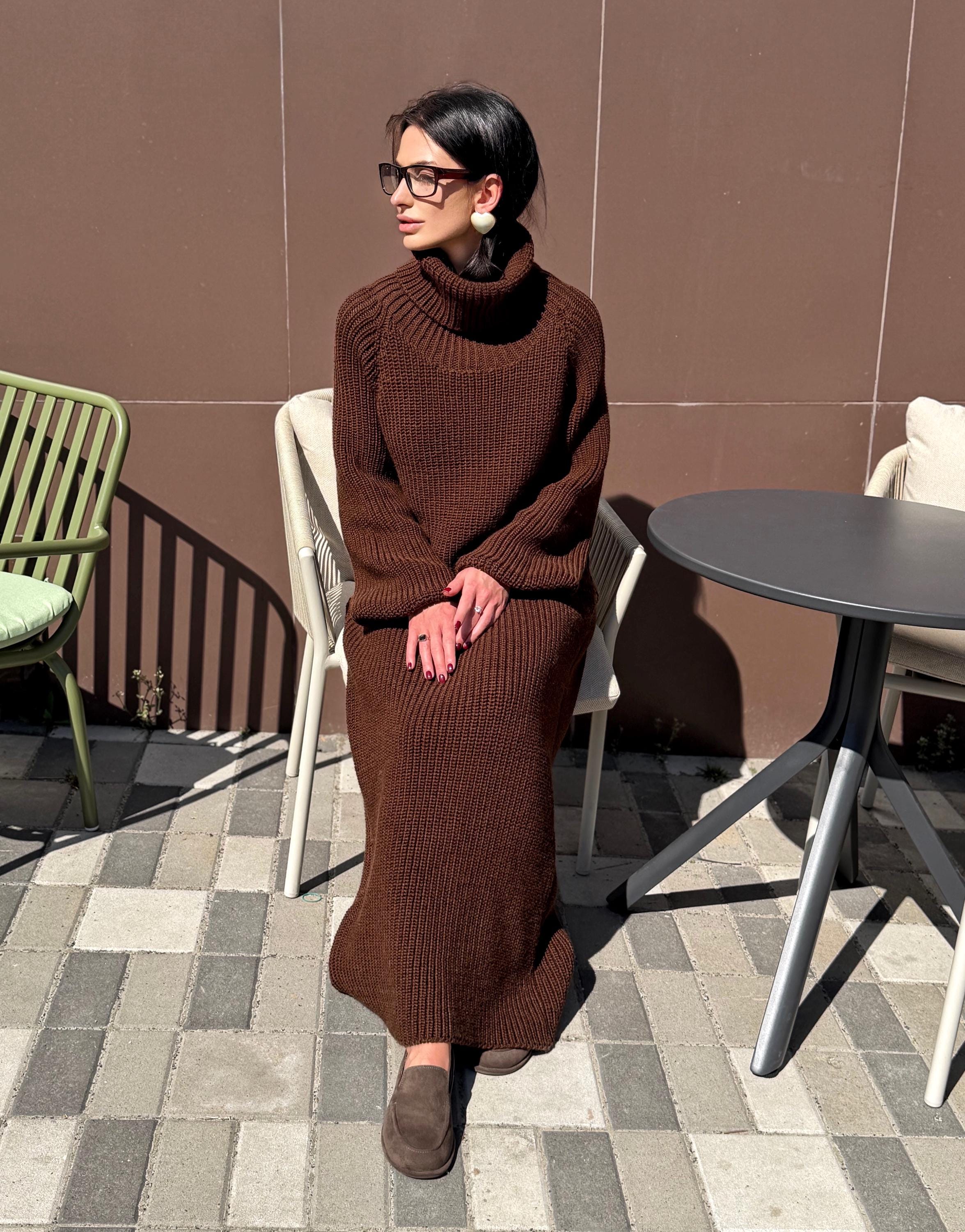 Made to Measure Knit Dress, Luxury Chunky Turtleneck Dress, Handmade Maxi Sweater Dress, Sculpted Silhouette, Custom Wool Dress Slow Fashion