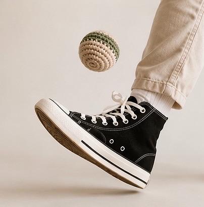 Handmade Crochet Hacky Sack, Aesthetic Footbag, Crochet Stress Relief Ball, Retro Gift for Him Her, Neutral Desk Toy, Handmade Foot Bag