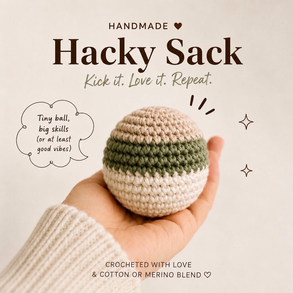 Handmade Crochet Hacky Sack, Aesthetic Footbag, Crochet Stress Relief Ball, Retro Gift for Him Her, Neutral Desk Toy, Handmade Foot Bag