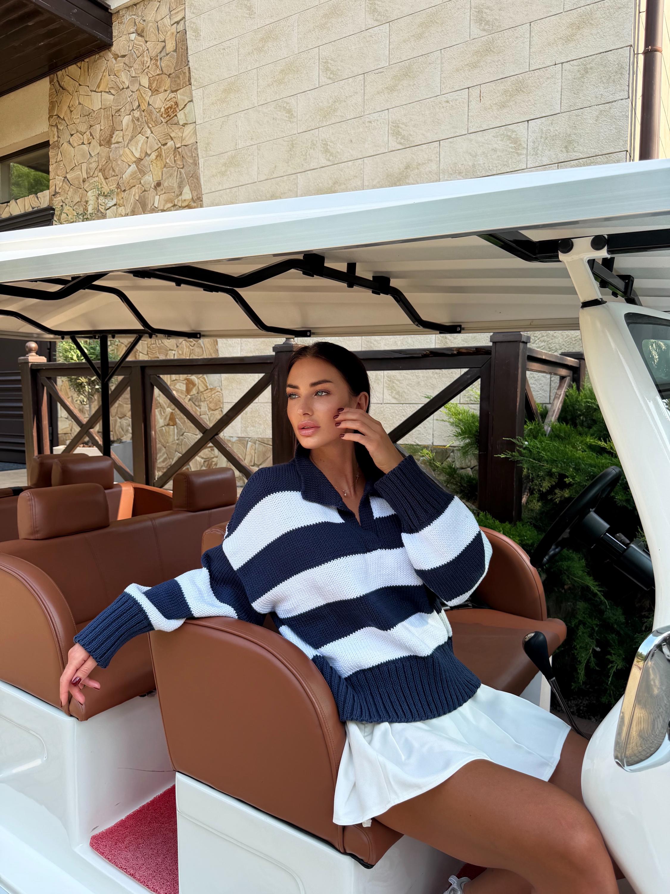 Organic cotton oversized knit soft Polo Striped large country club sweater Handmade Navy White Jumper Cozy Slouchy Knitwear Preppy Style